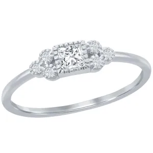 Classic Women's Square and 3-Stone Sides CZ Ring - W-2742