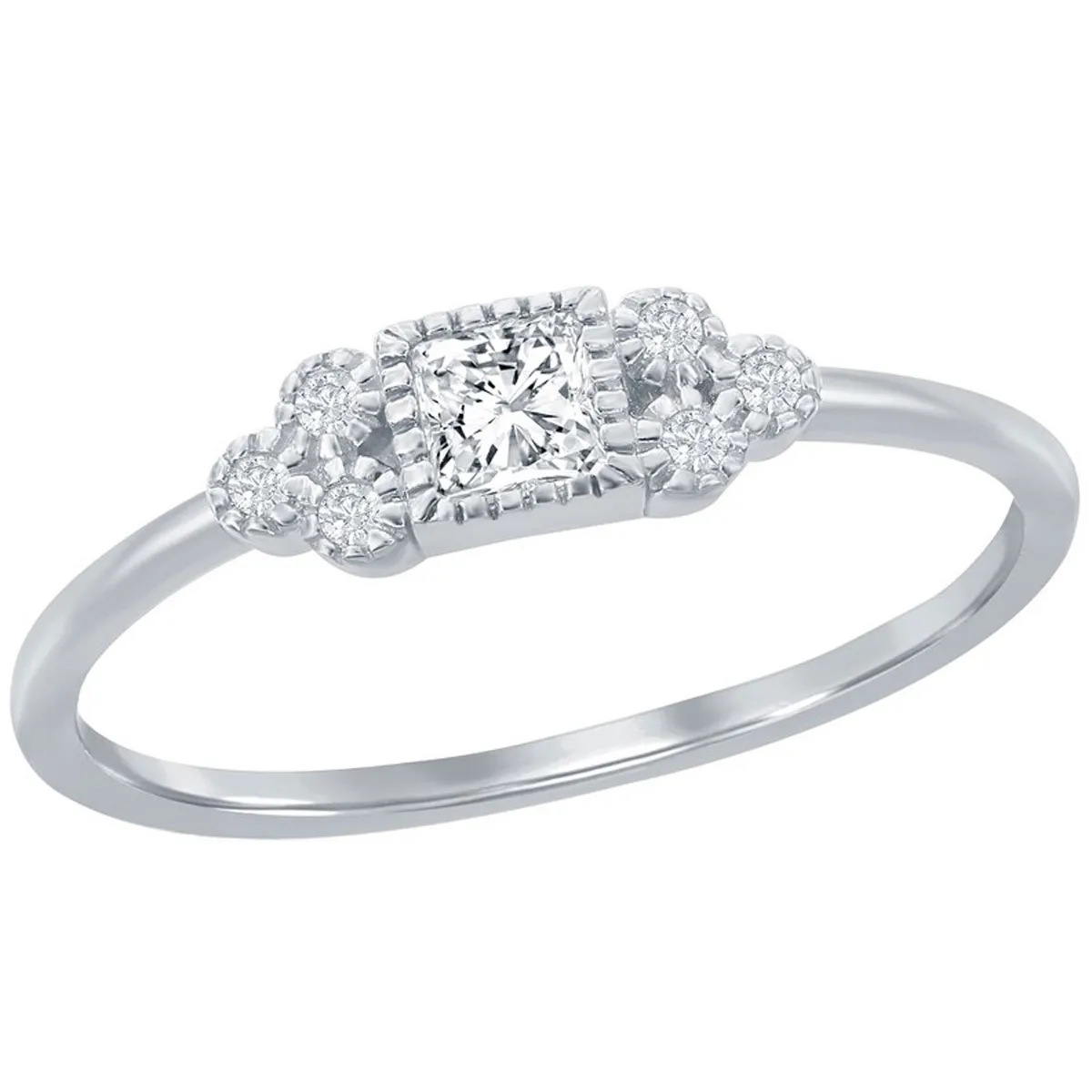 Classic Women's Square and 3-Stone Sides CZ Ring - W-2742