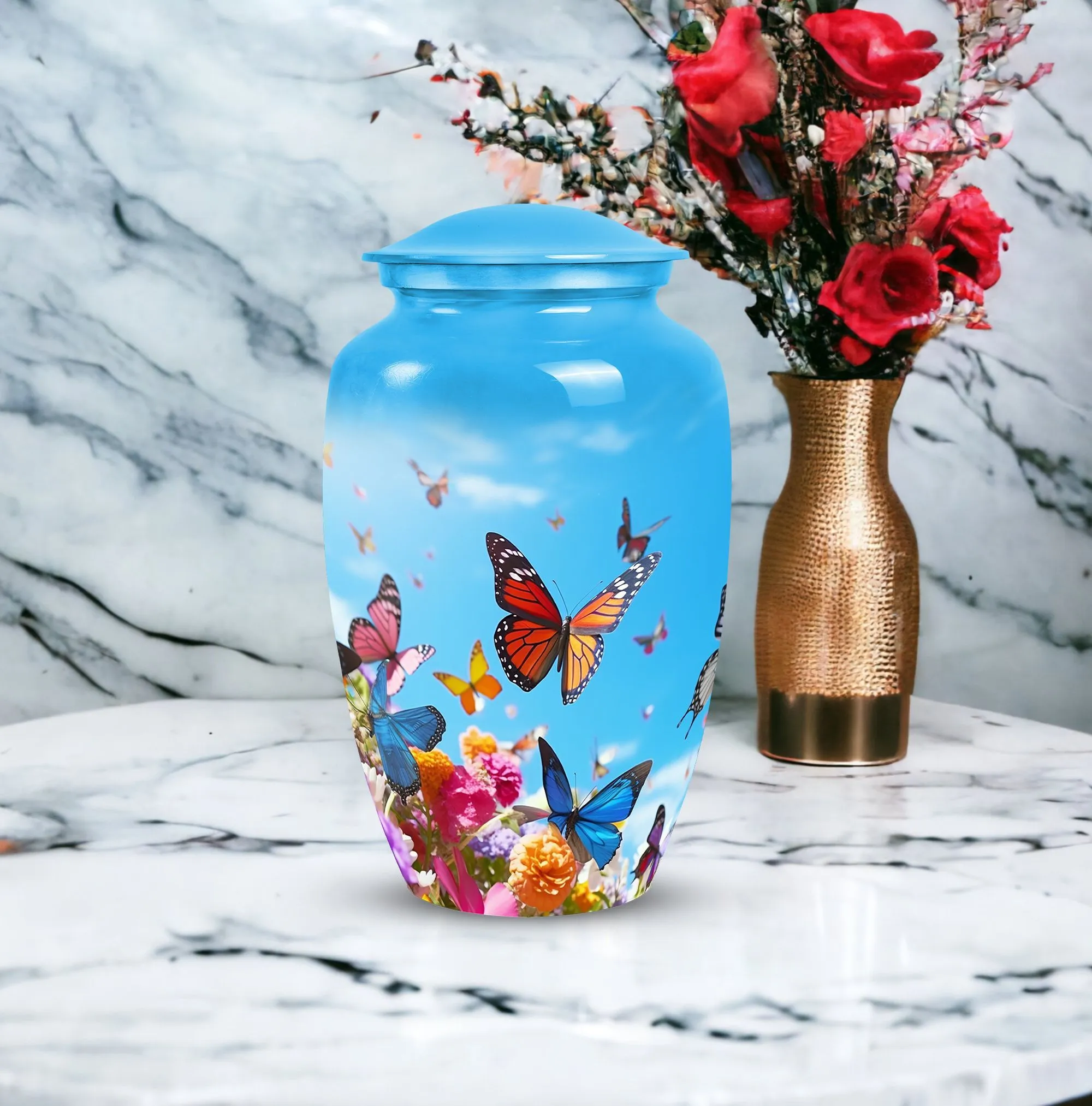 Colorful Butterfly Tribute: Custom Emblazoned Memorial Urn