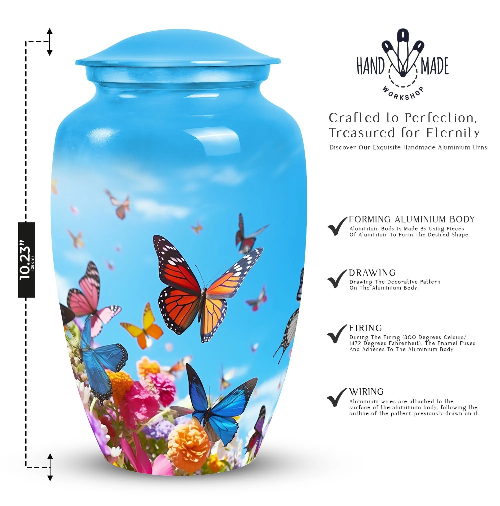 Colorful Butterfly Tribute: Custom Emblazoned Memorial Urn