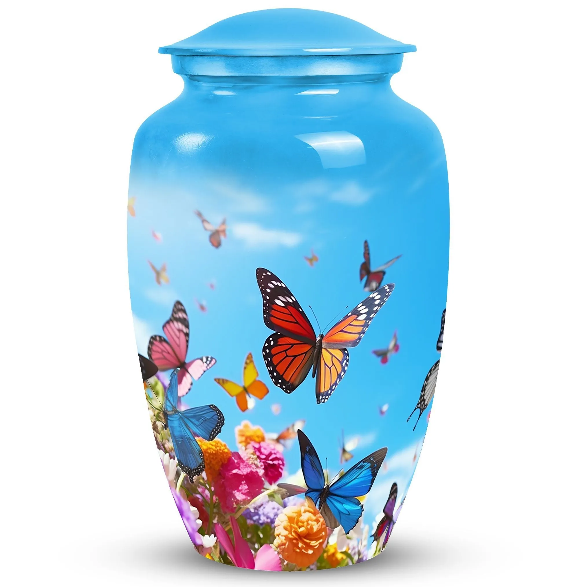 Colorful Butterfly Tribute: Custom Emblazoned Memorial Urn