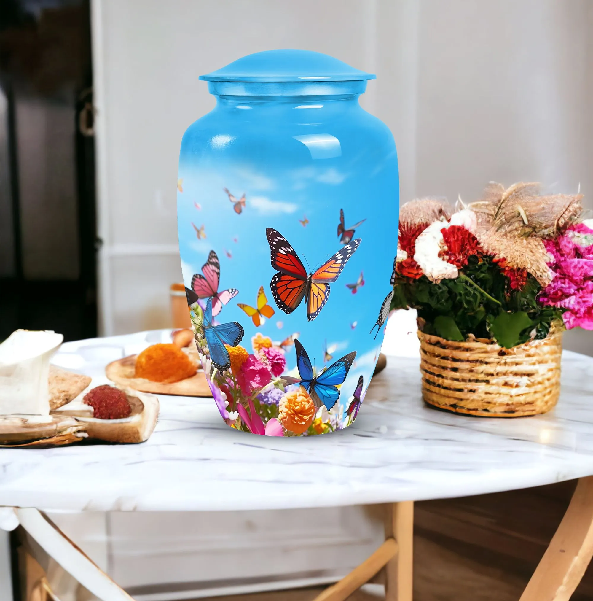 Colorful Butterfly Tribute: Custom Emblazoned Memorial Urn