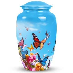 Colorful Butterfly Tribute: Custom Emblazoned Memorial Urn