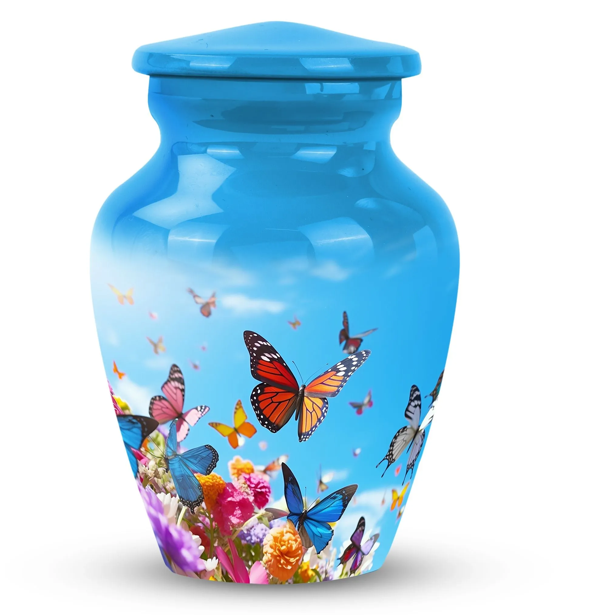 Colorful Butterfly Tribute: Custom Emblazoned Memorial Urn