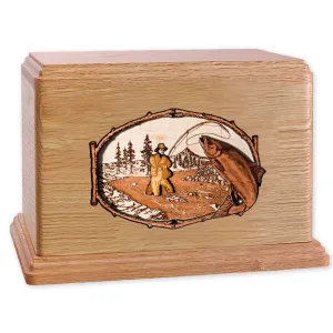 Companion Cremation Urn with Rustic Stream Fishing 3D Wood Inlay