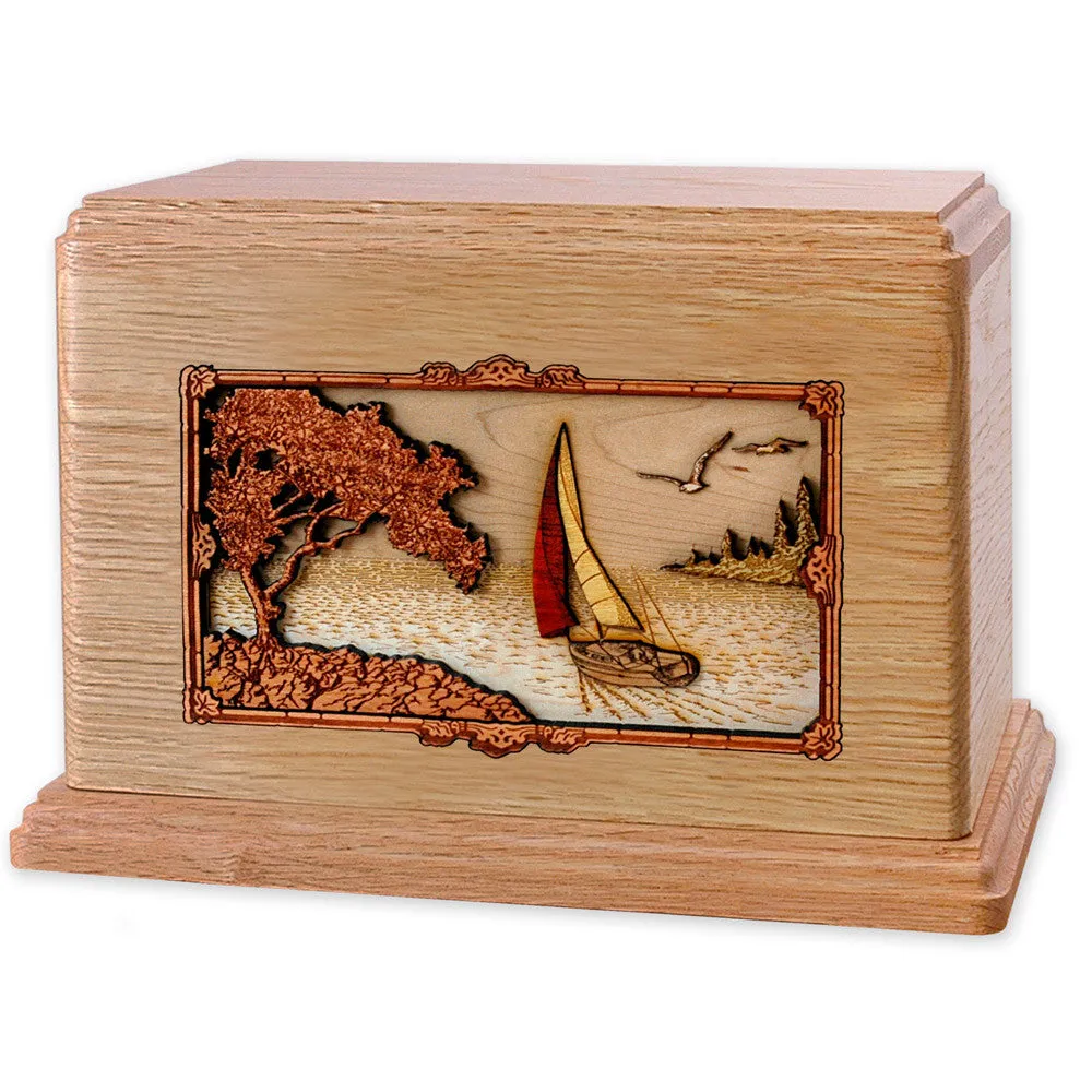 Companion Cremation Urn with Soft Breezes Sailing 3D Wood Inlay