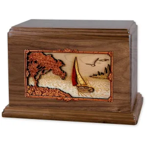 Companion Cremation Urn with Soft Breezes Sailing 3D Wood Inlay