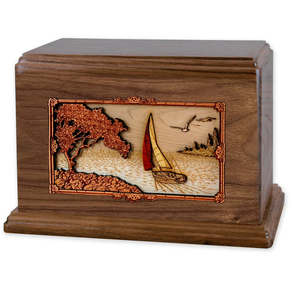 Companion Cremation Urn with Soft Breezes Sailing 3D Wood Inlay