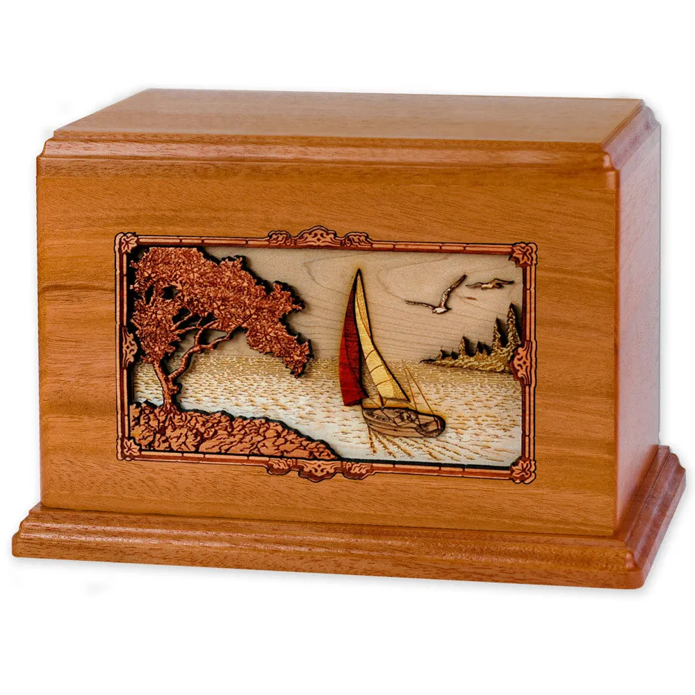 Companion Cremation Urn with Soft Breezes Sailing 3D Wood Inlay