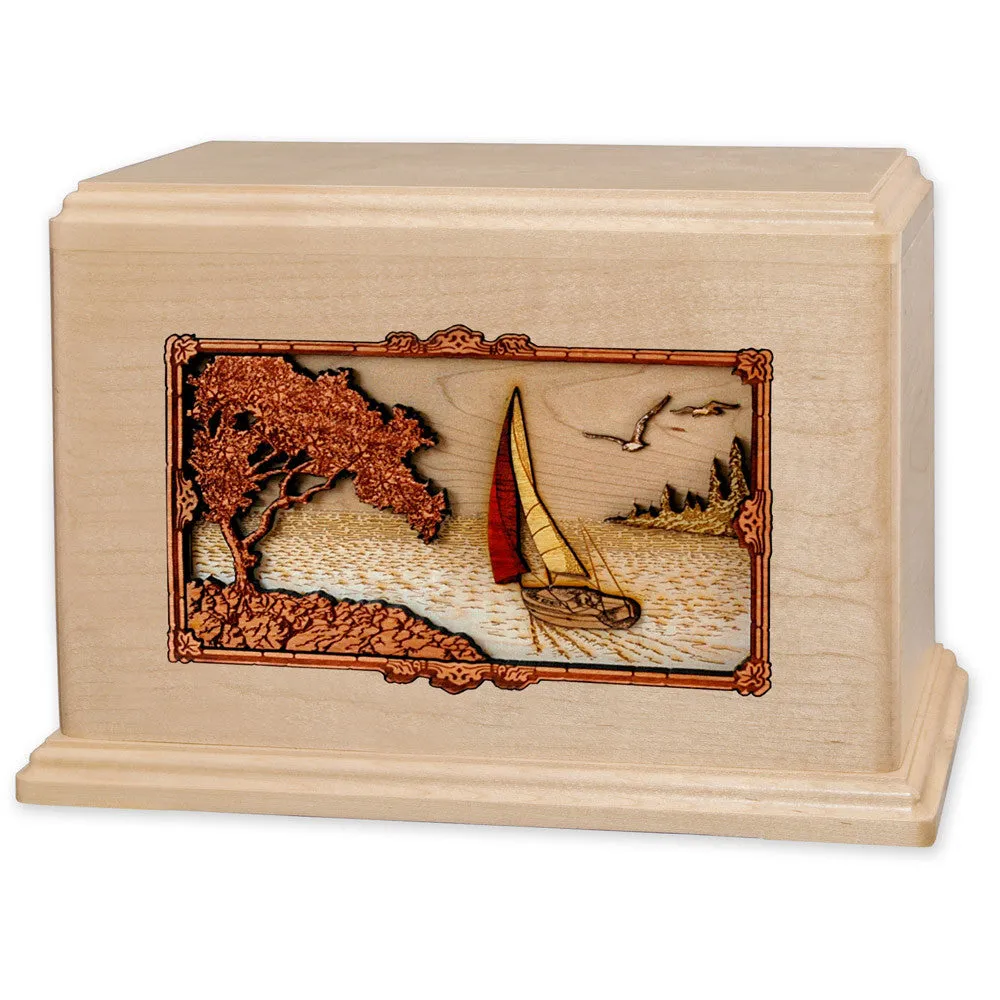 Companion Cremation Urn with Soft Breezes Sailing 3D Wood Inlay