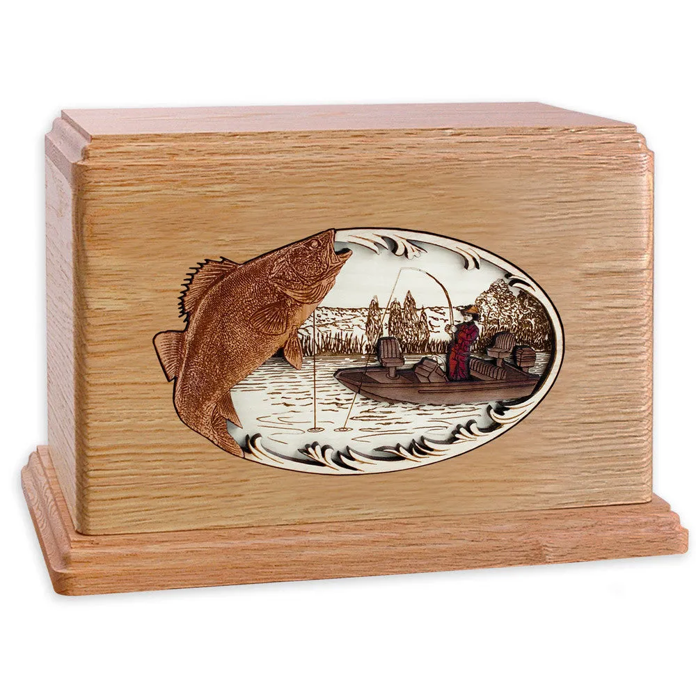 Companion Cremation Urn with Walleye Boat Fishing 3D Wood Inlay