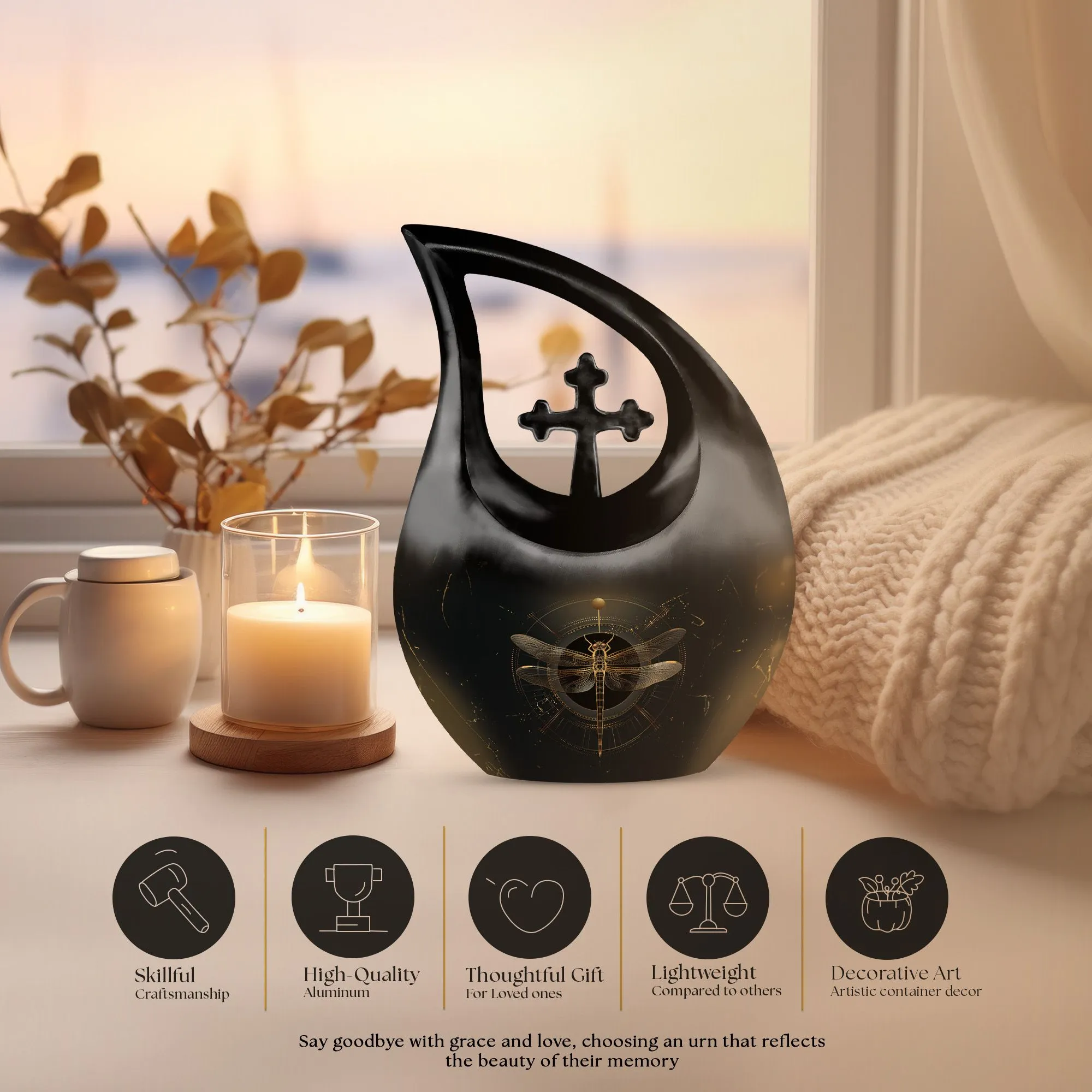 Cosmic Dragonfly Urn : Medium Size Memorial Cremation Urn