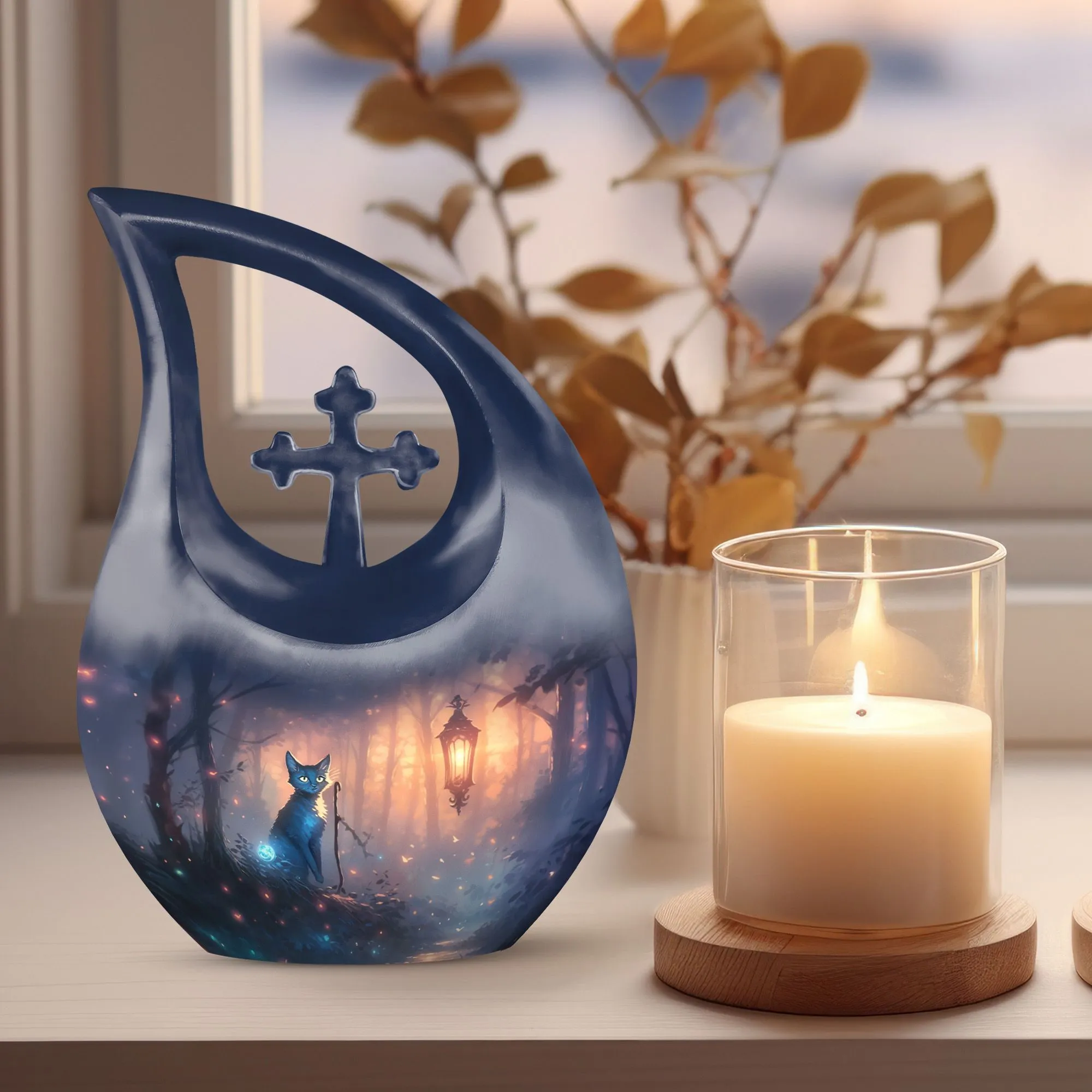 Cosmic Feline's Memorial Urn with Ethereal Presence