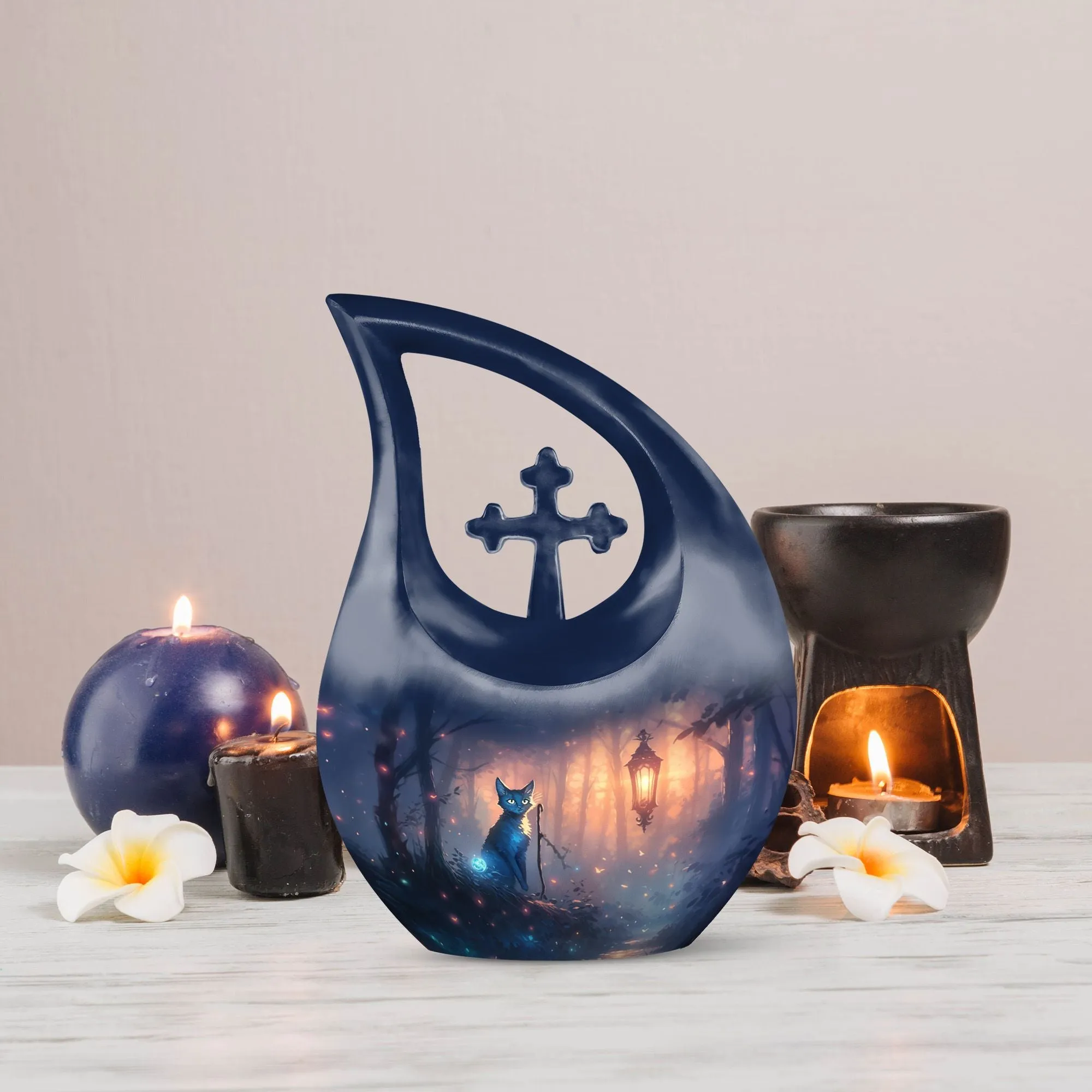 Cosmic Feline's Memorial Urn with Ethereal Presence