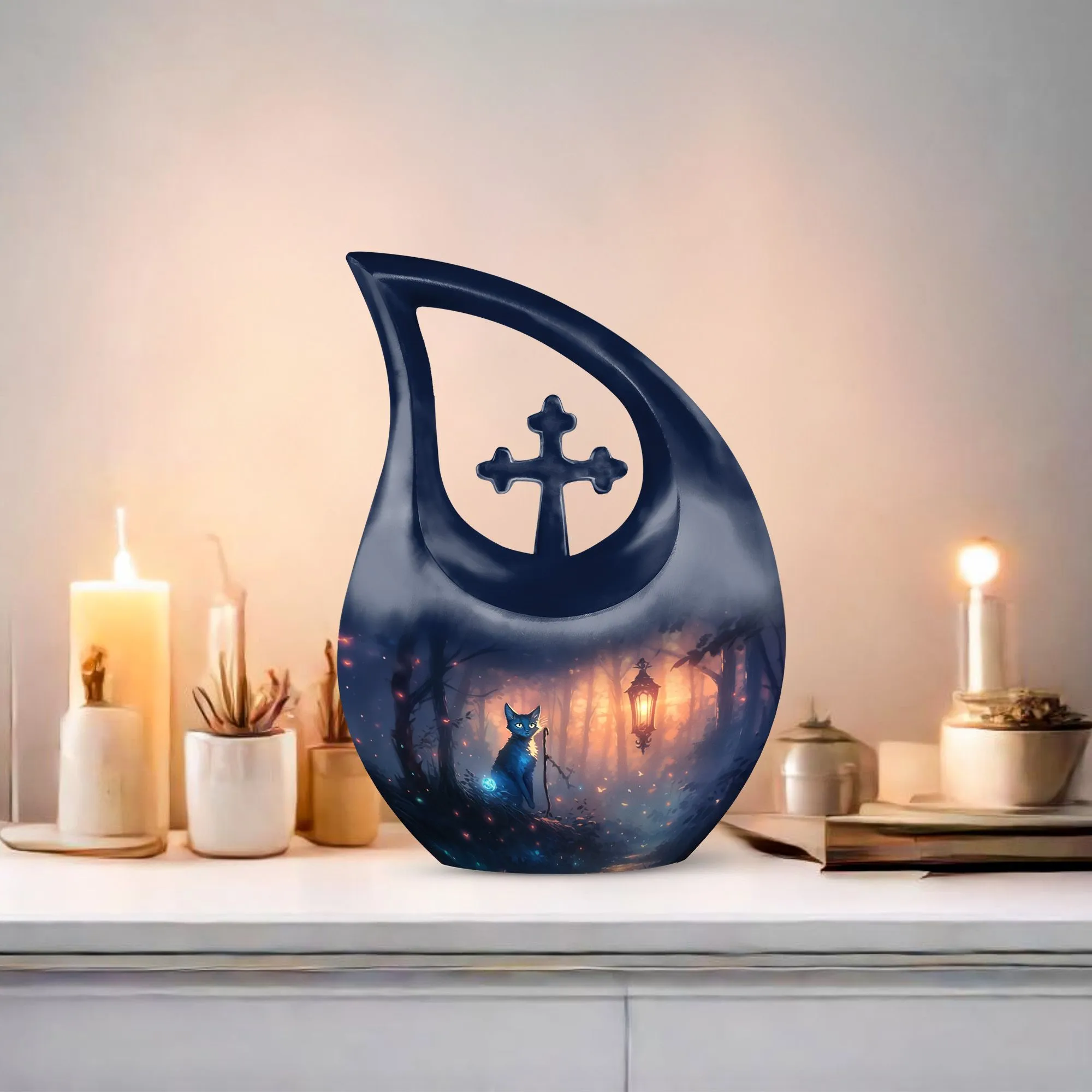 Cosmic Feline's Memorial Urn with Ethereal Presence