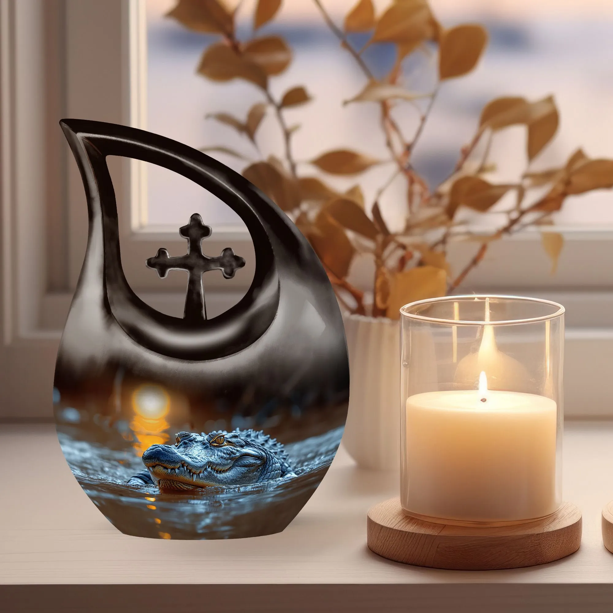 Cross Drop Alligator Urn: Artistically Crafted Custom Urn for Ashes