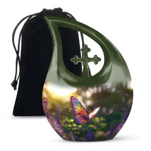 Cross Drop Butterfly Urn, Mini Urn For Human Ashes