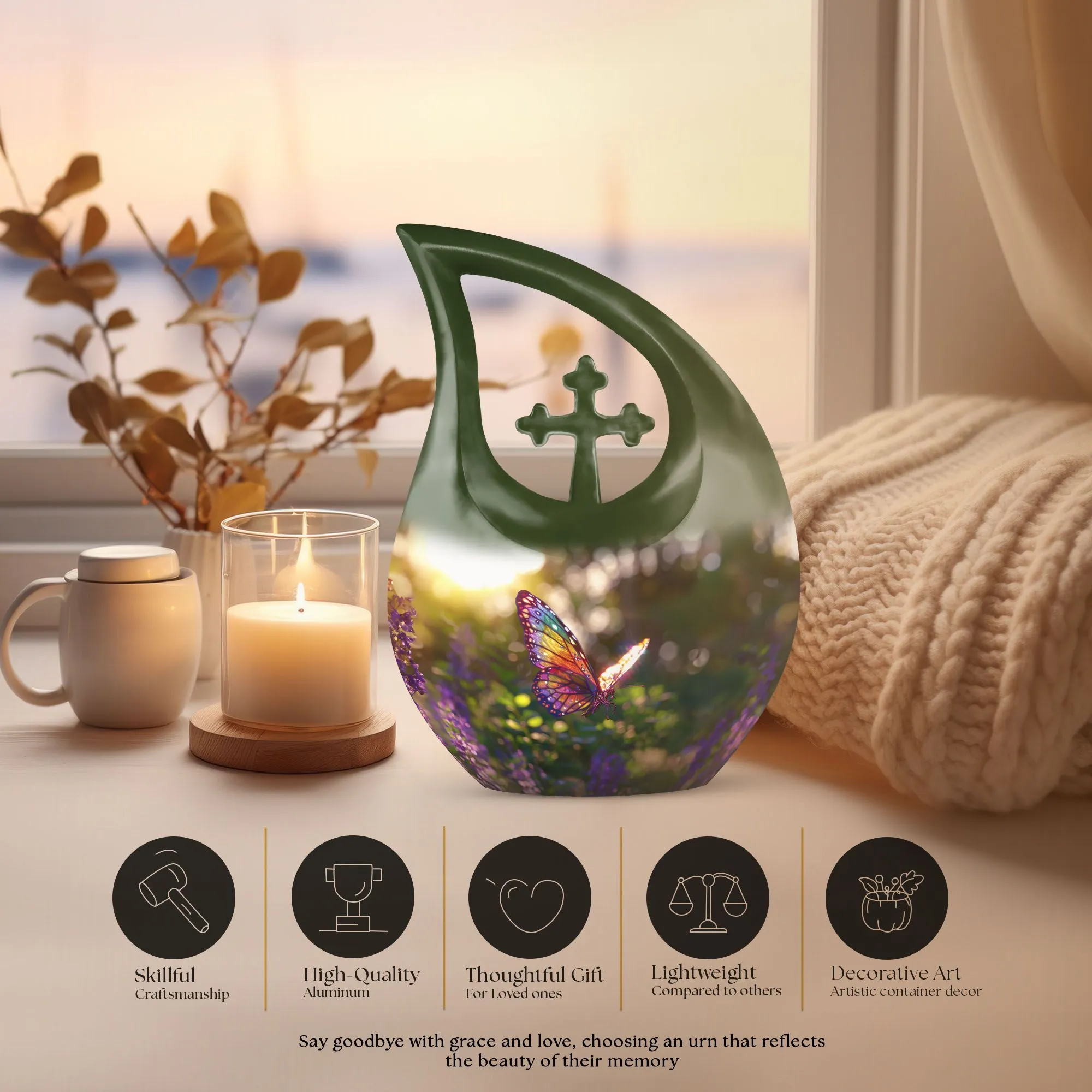 Cross Drop Butterfly Urn, Mini Urn For Human Ashes