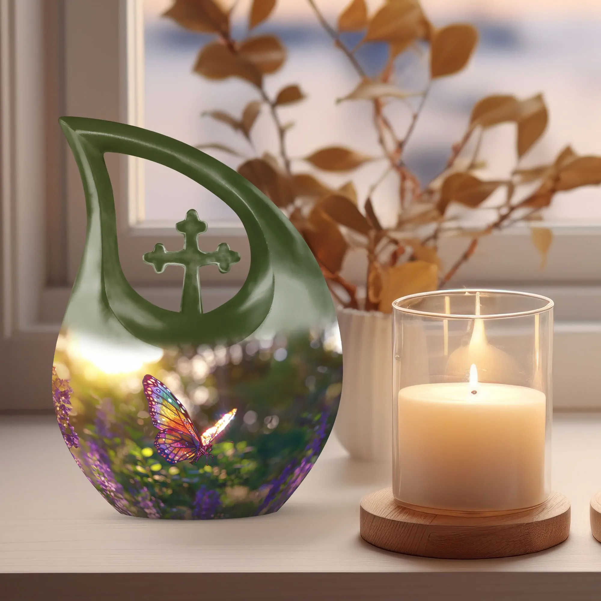 Cross Drop Butterfly Urn, Mini Urn For Human Ashes