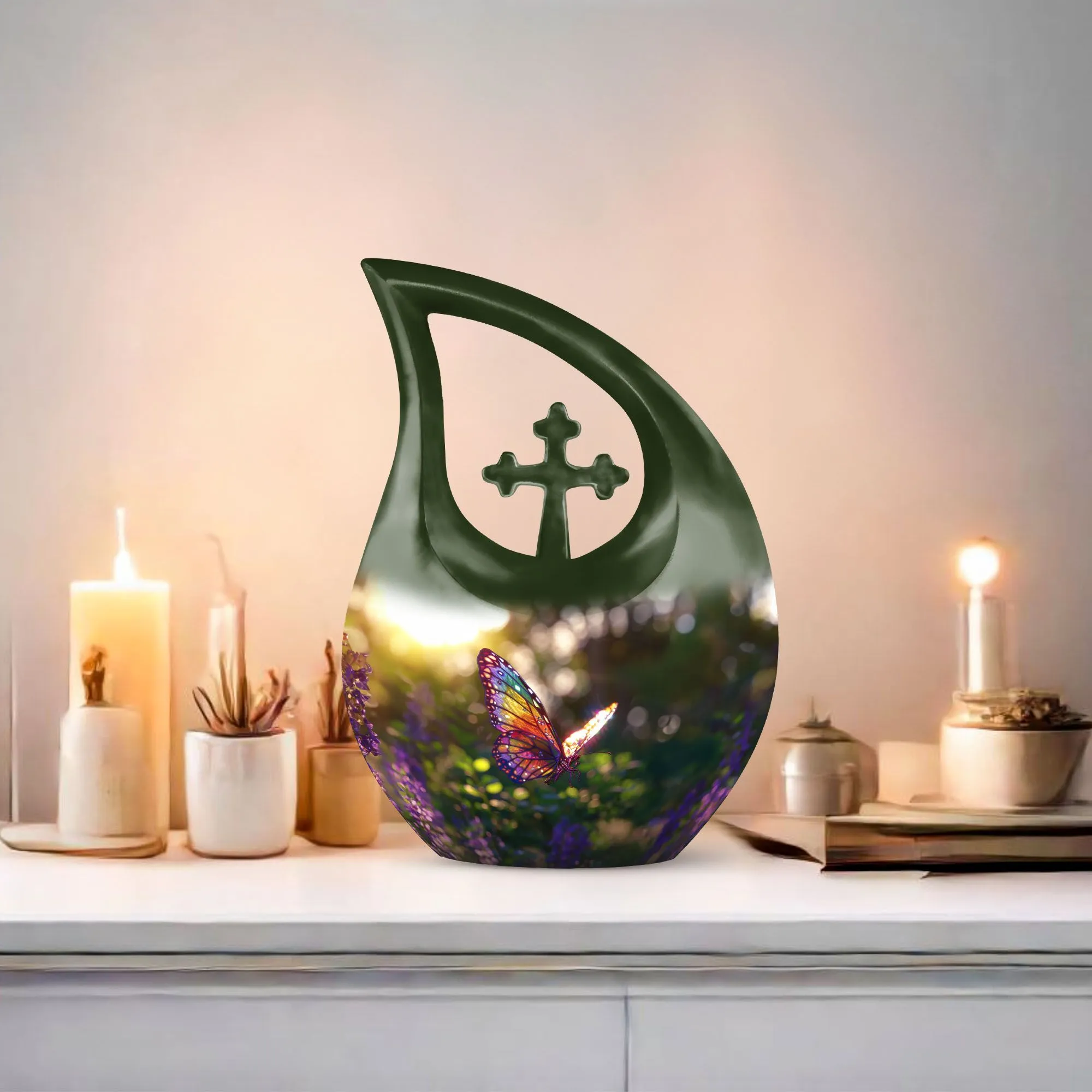 Cross Drop Butterfly Urn, Mini Urn For Human Ashes