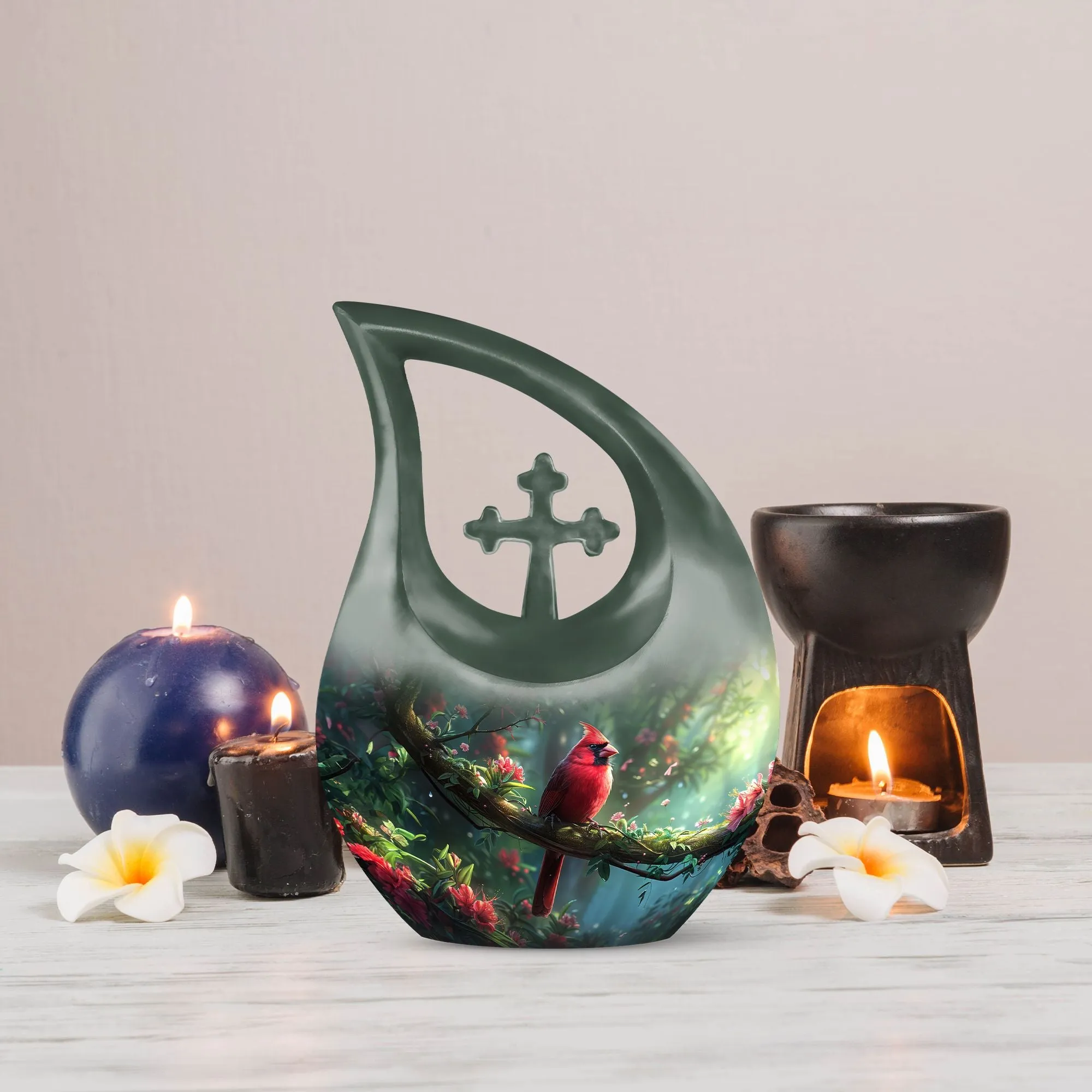 Cross Drop Cardinal Bird Urn: Mini Urn For Human Ashes