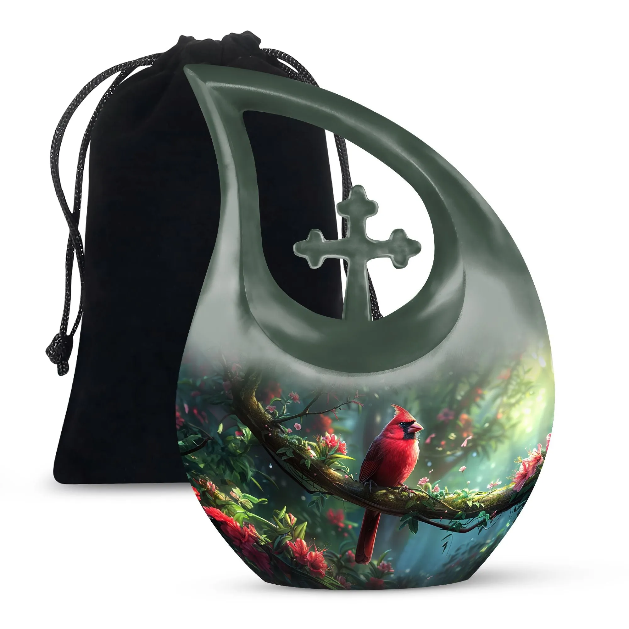 Cross Drop Cardinal Bird Urn: Mini Urn For Human Ashes