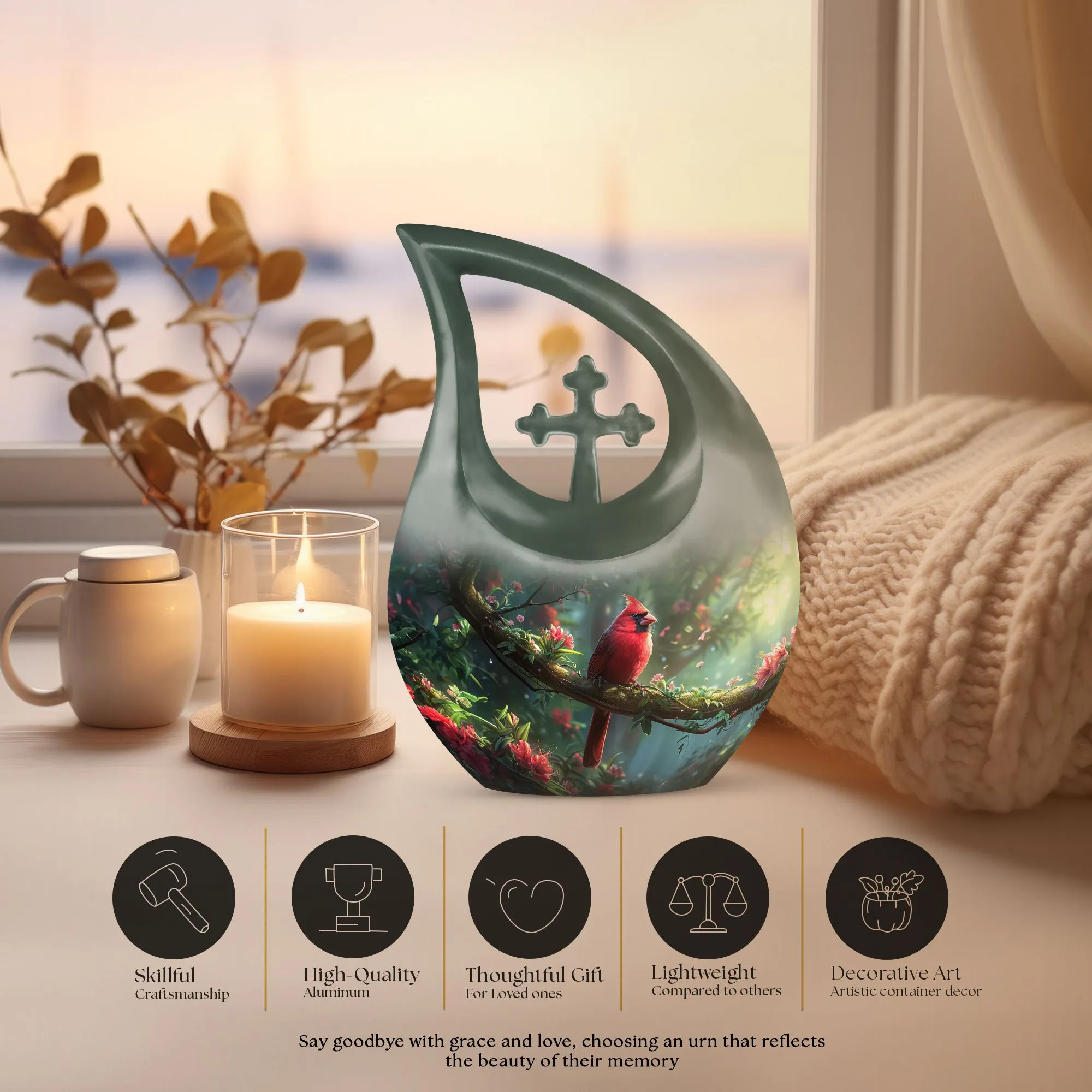 Cross Drop Cardinal Bird Urn: Mini Urn For Human Ashes