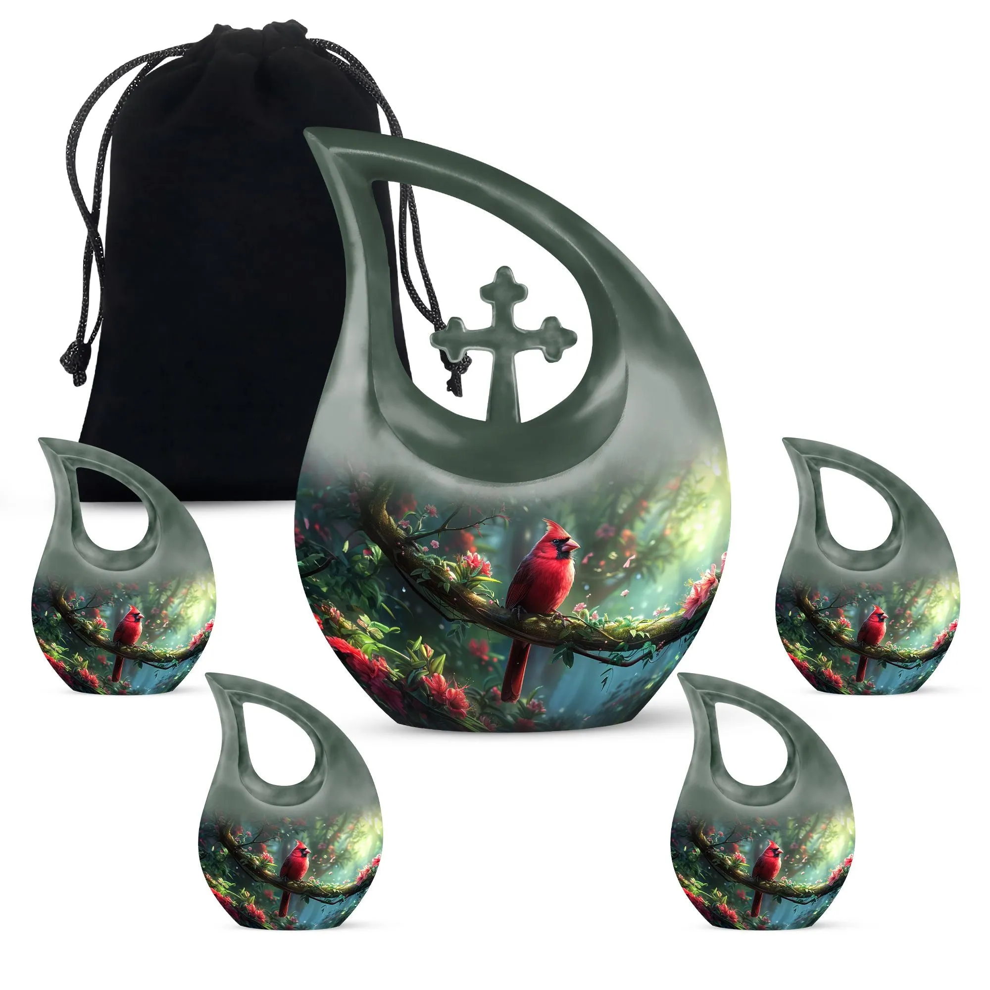 Cross Drop Cardinal Bird Urn: Mini Urn For Human Ashes