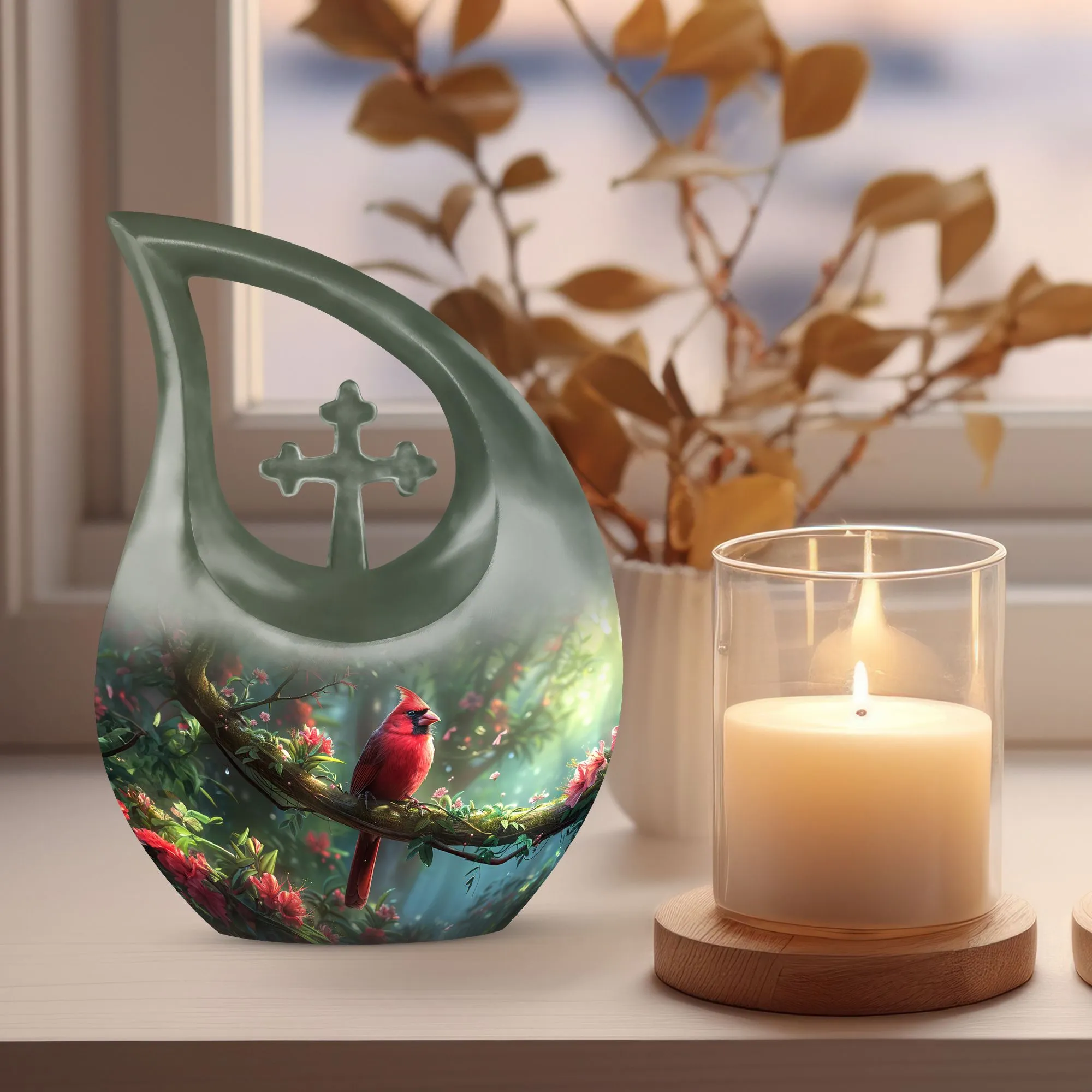 Cross Drop Cardinal Bird Urn: Mini Urn For Human Ashes