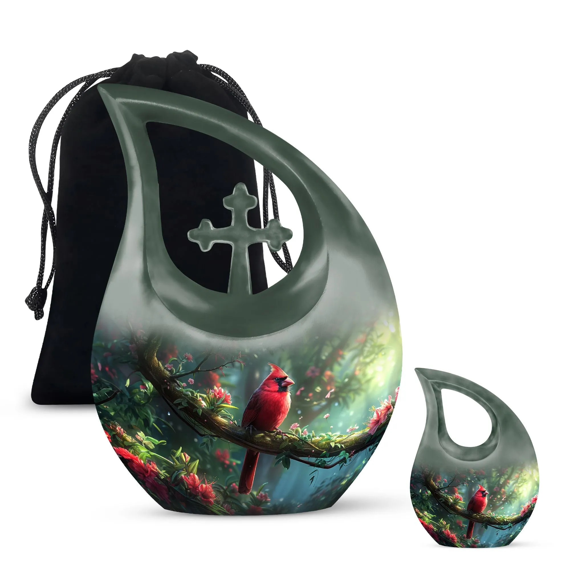 Cross Drop Cardinal Bird Urn: Mini Urn For Human Ashes