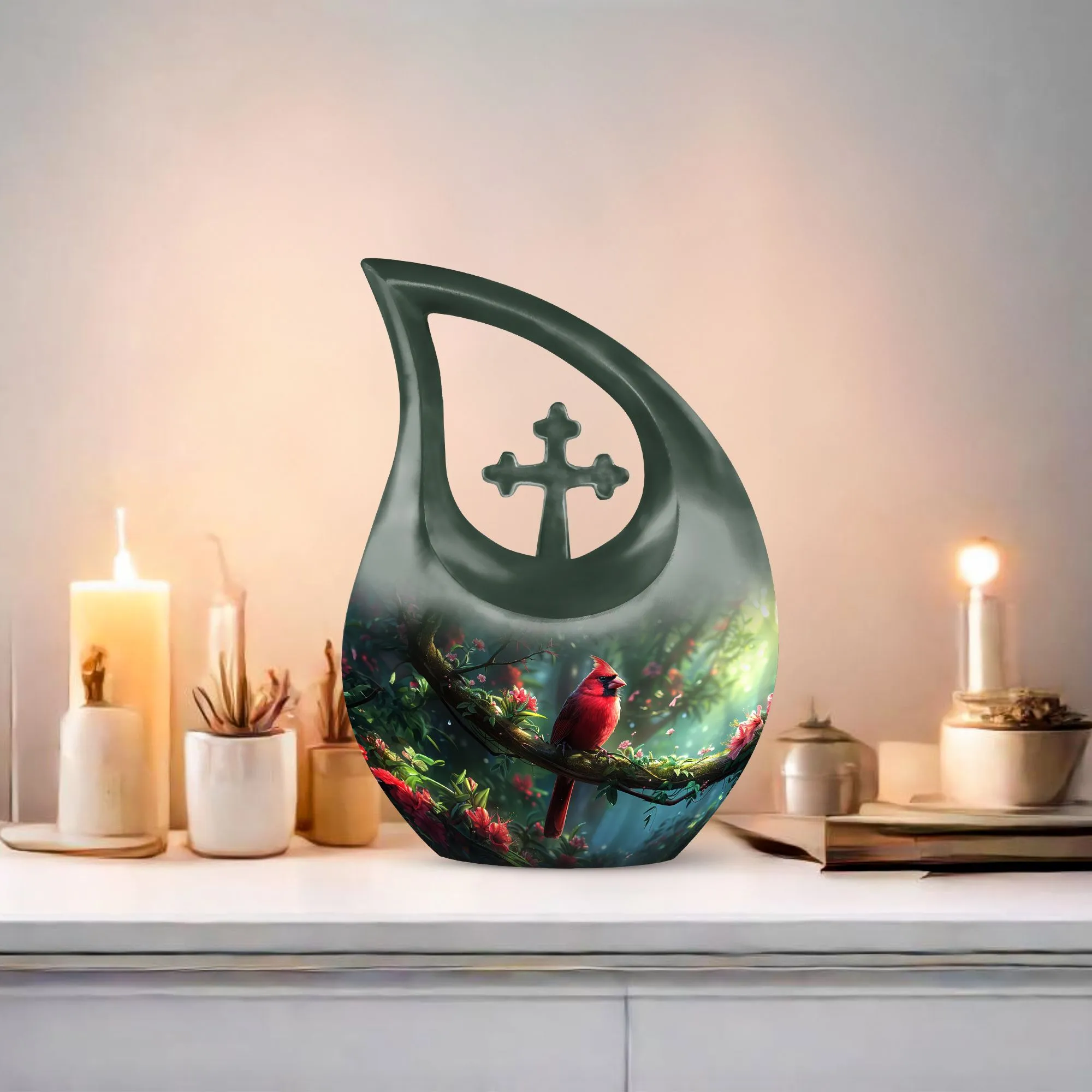 Cross Drop Cardinal Bird Urn: Mini Urn For Human Ashes