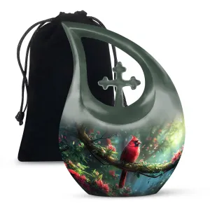 Cross Drop Cardinal Bird Urn: Mini Urn For Human Ashes