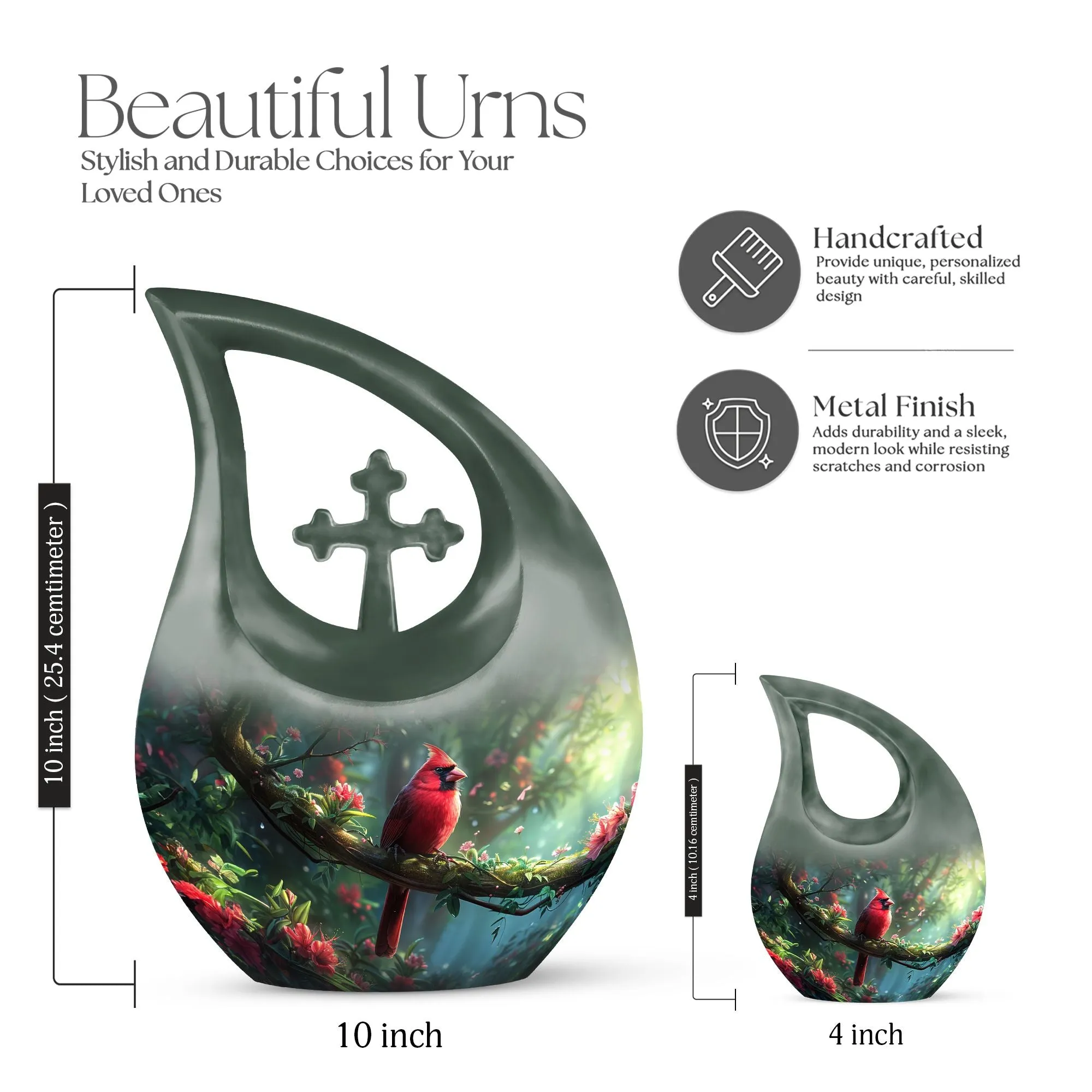 Cross Drop Cardinal Bird Urn: Mini Urn For Human Ashes