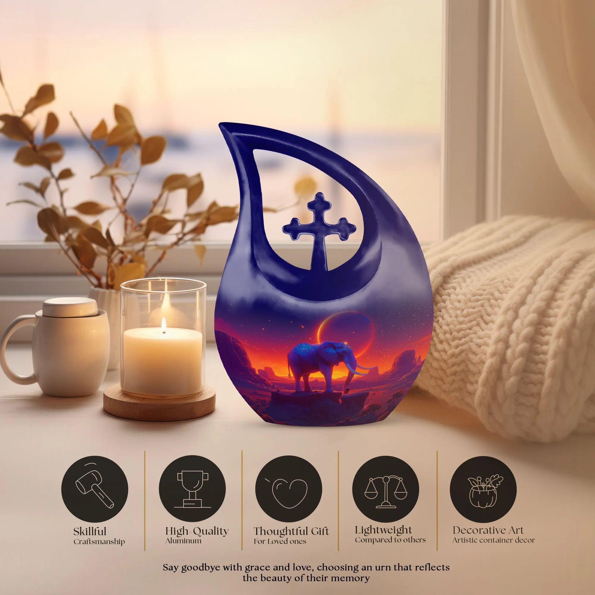 Cross Drop Elephant Urn: Unique Memorial for Loved Ones