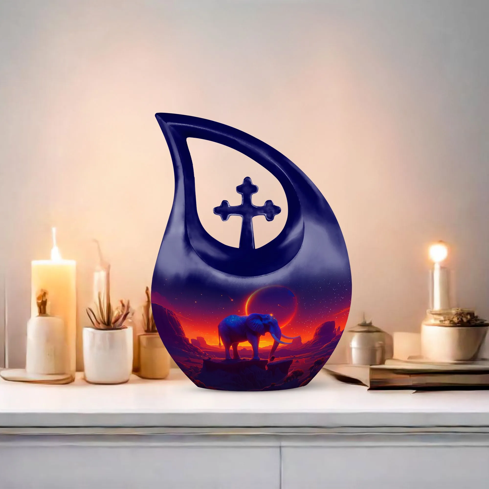 Cross Drop Elephant Urn: Unique Memorial for Loved Ones