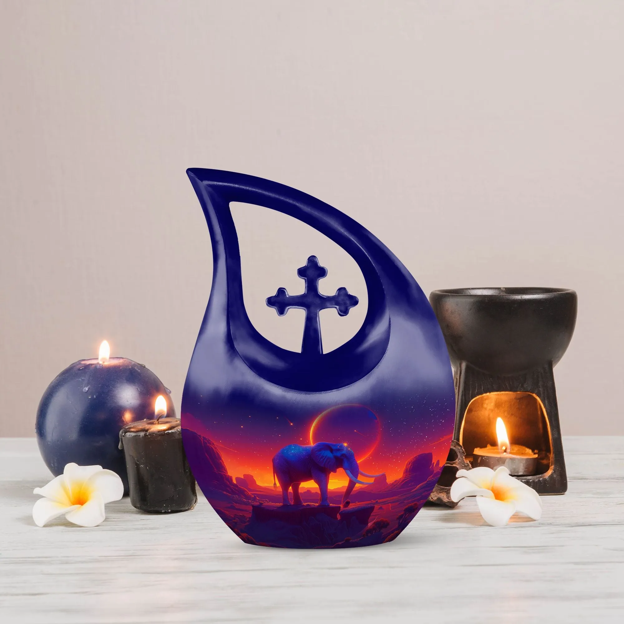 Cross Drop Elephant Urn: Unique Memorial for Loved Ones