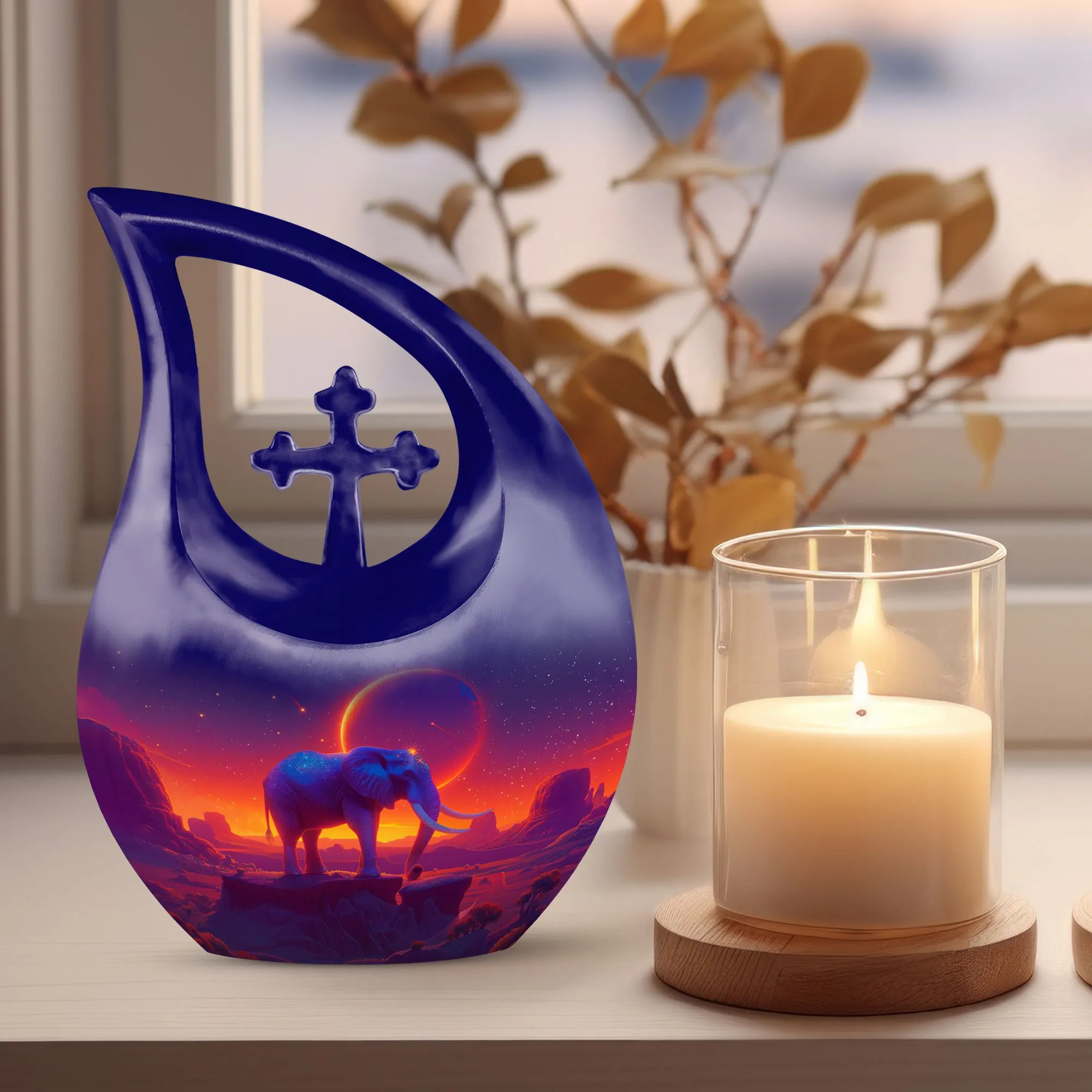 Cross Drop Elephant Urn: Unique Memorial for Loved Ones