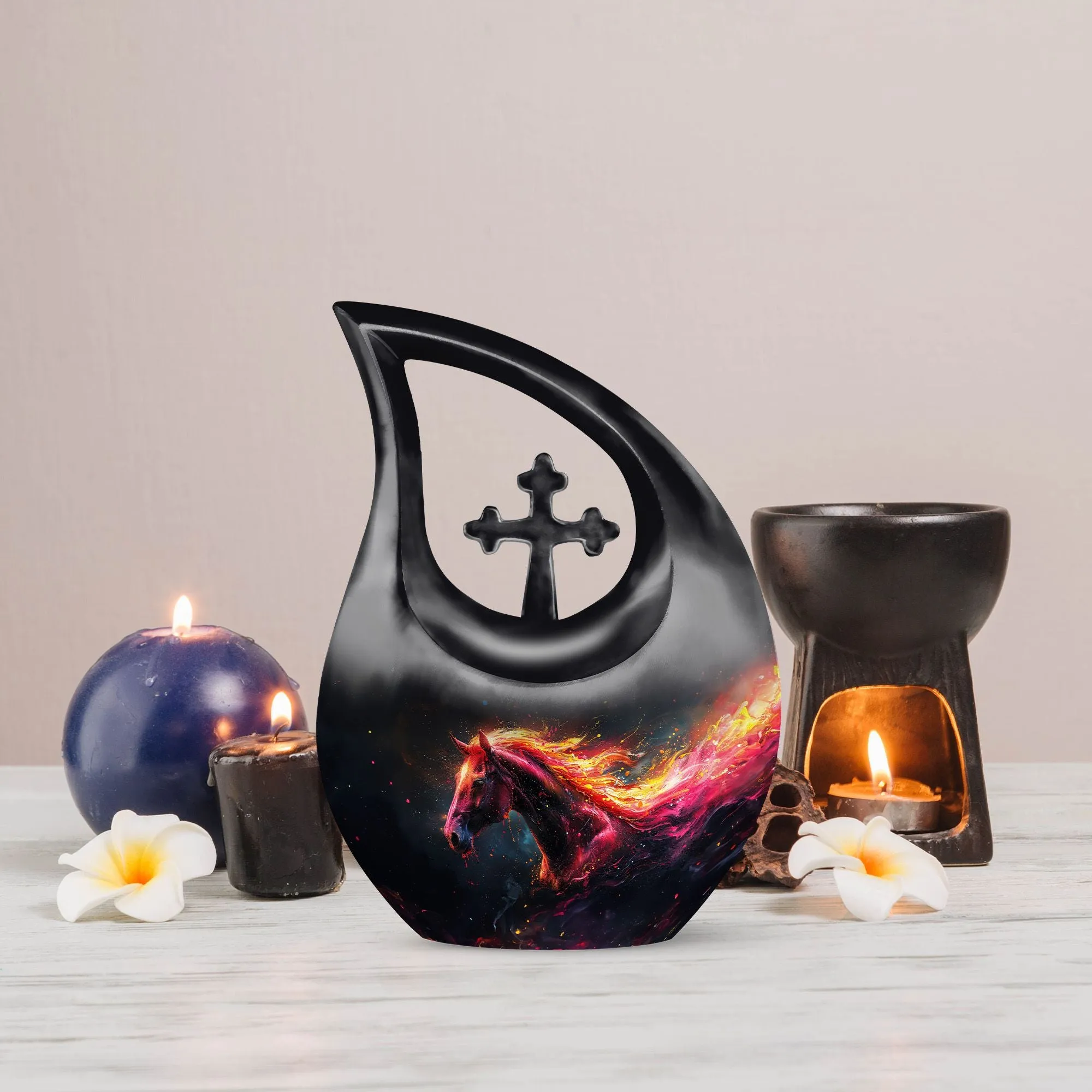 Cross Drop Horse Tribute - Large Memorial Urn