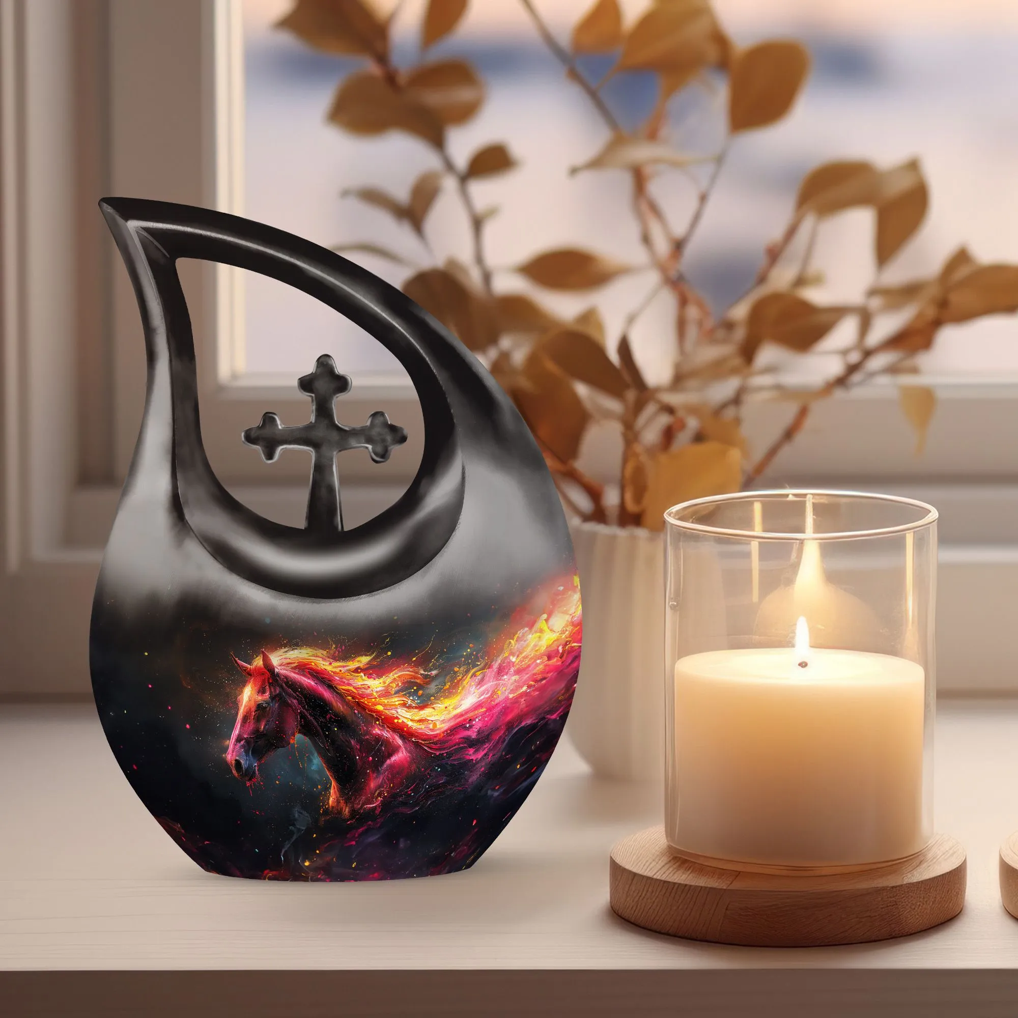 Cross Drop Horse Tribute - Large Memorial Urn