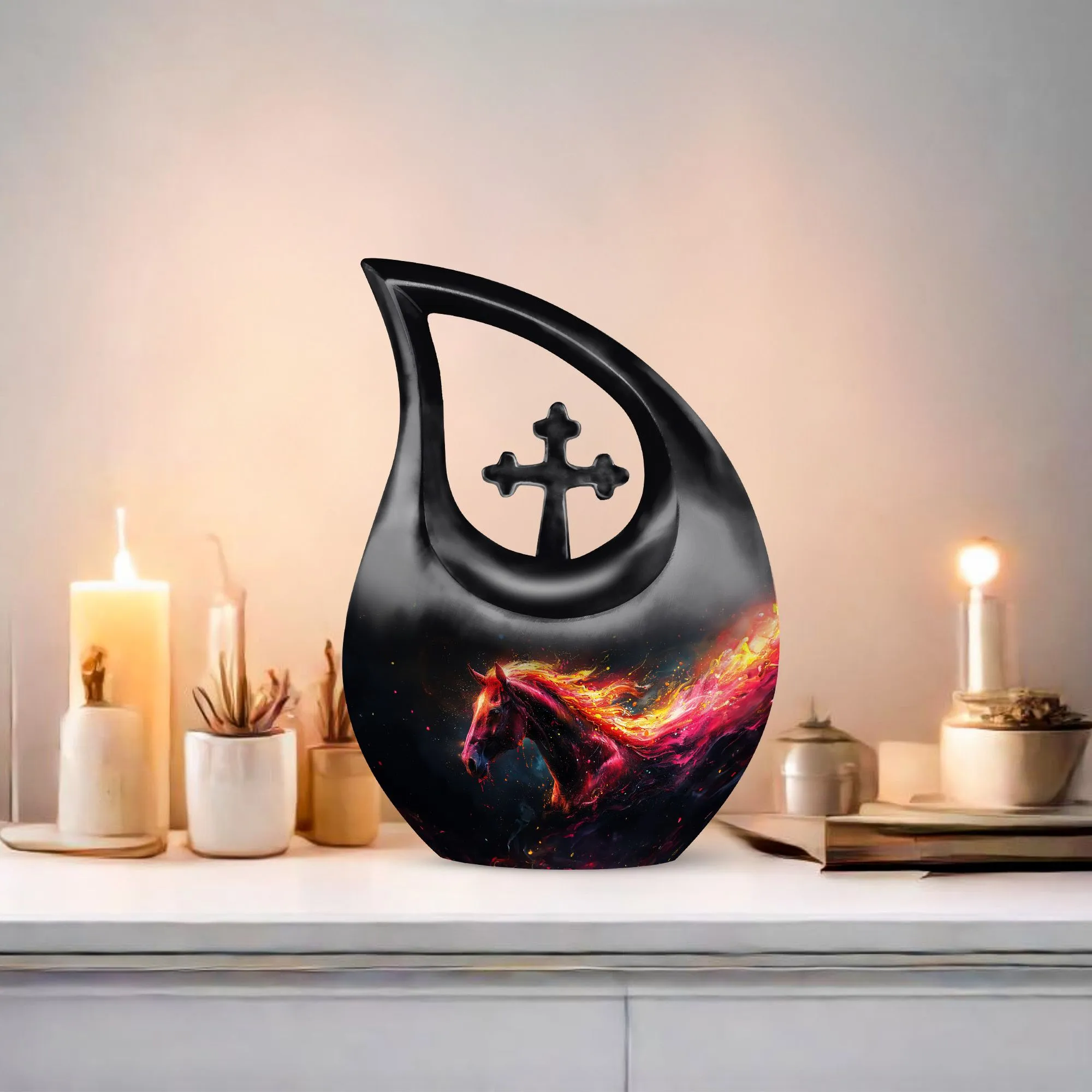 Cross Drop Horse Tribute - Large Memorial Urn