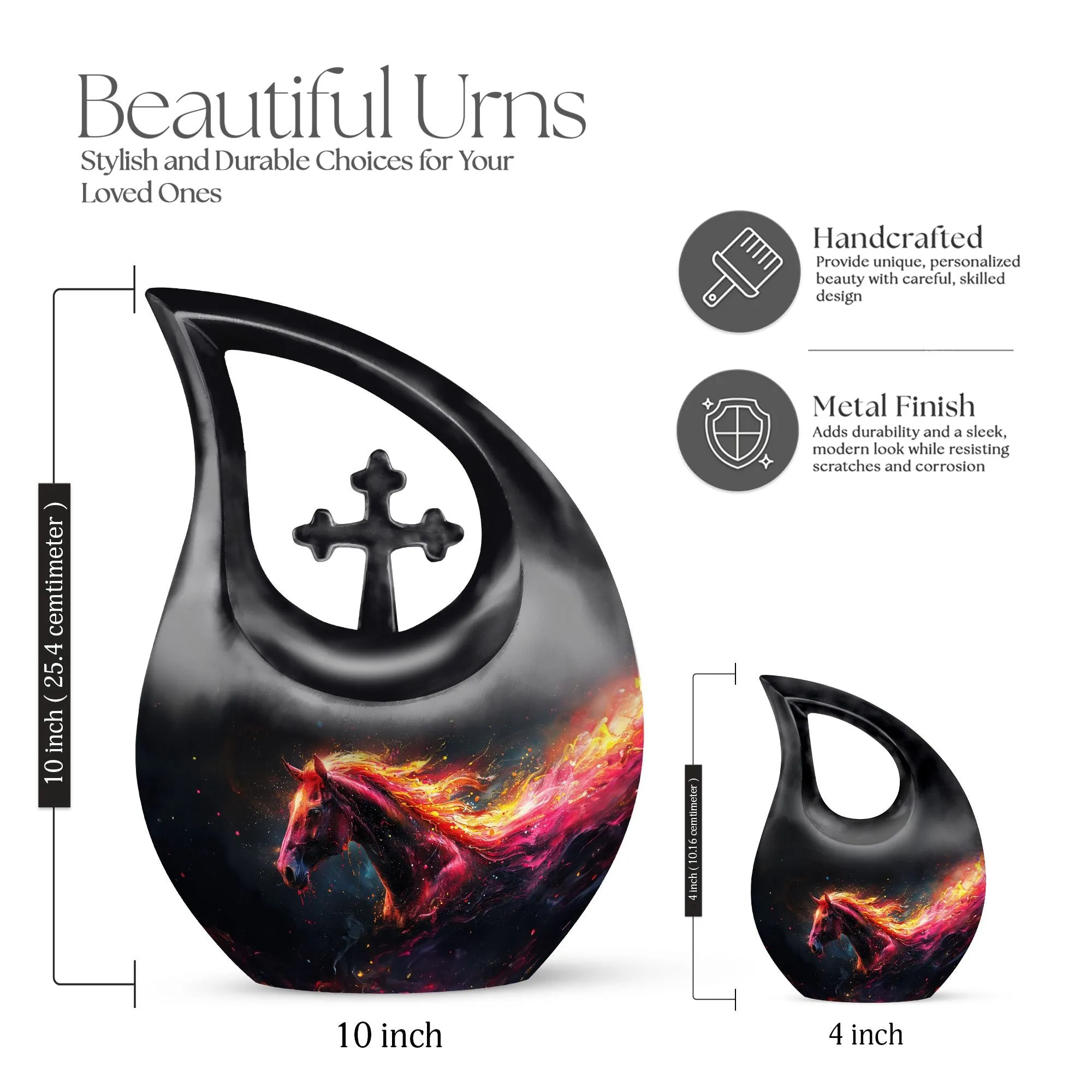 Cross Drop Horse Tribute - Large Memorial Urn
