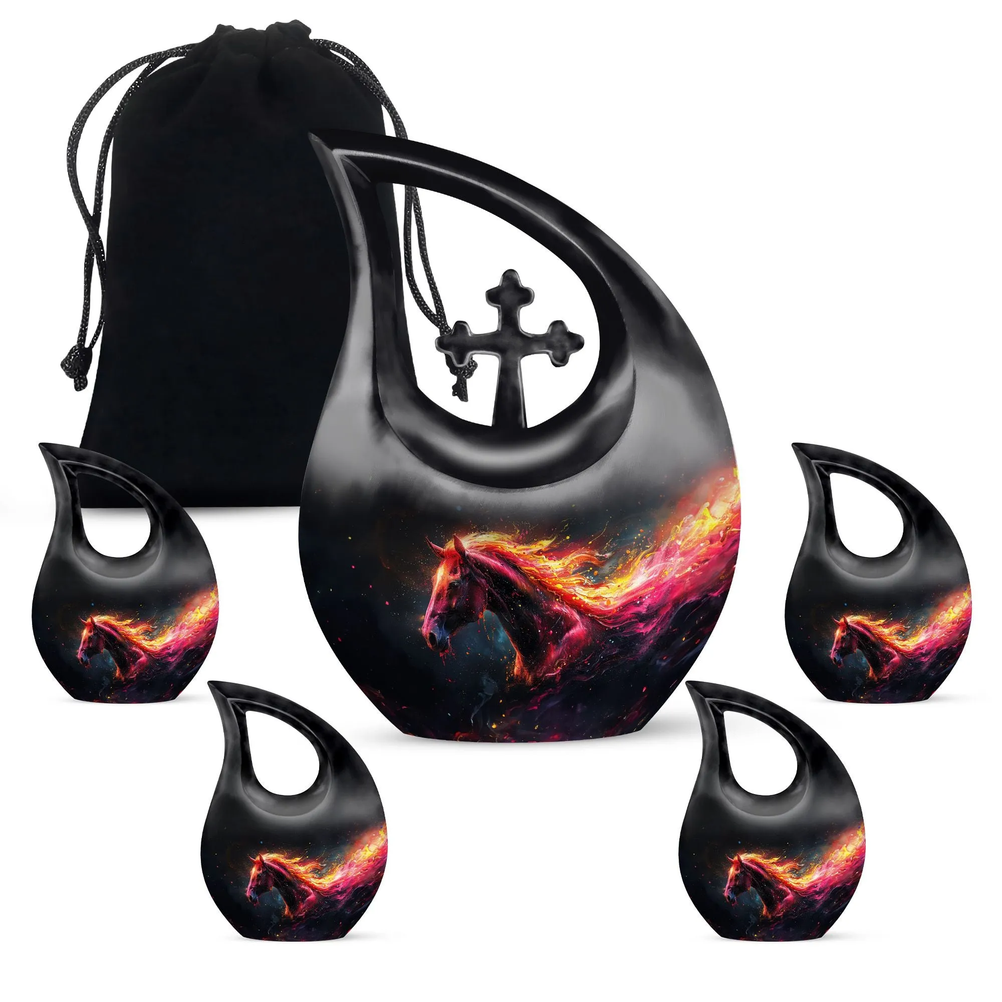 Cross Drop Horse Tribute - Large Memorial Urn