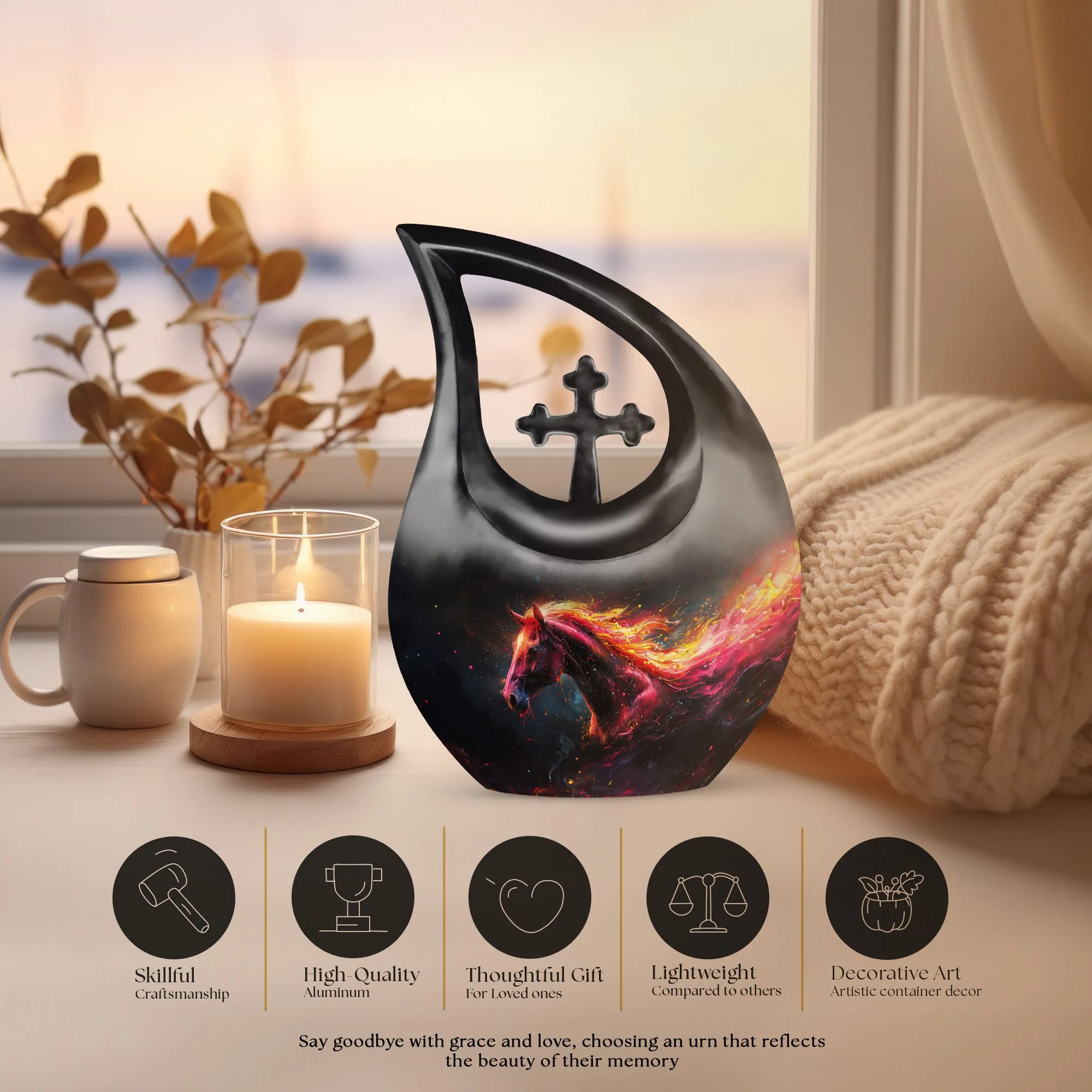 Cross Drop Horse Tribute - Large Memorial Urn