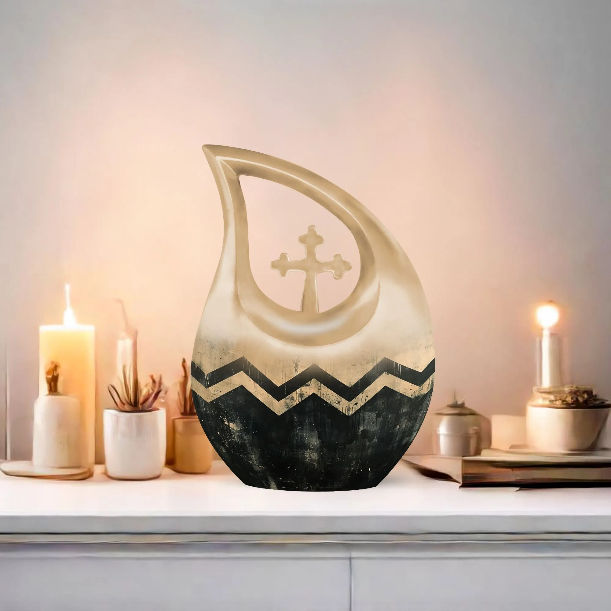 Cross Drop Pattern Urn - Aluminium Keepsake for Ashes Memorial