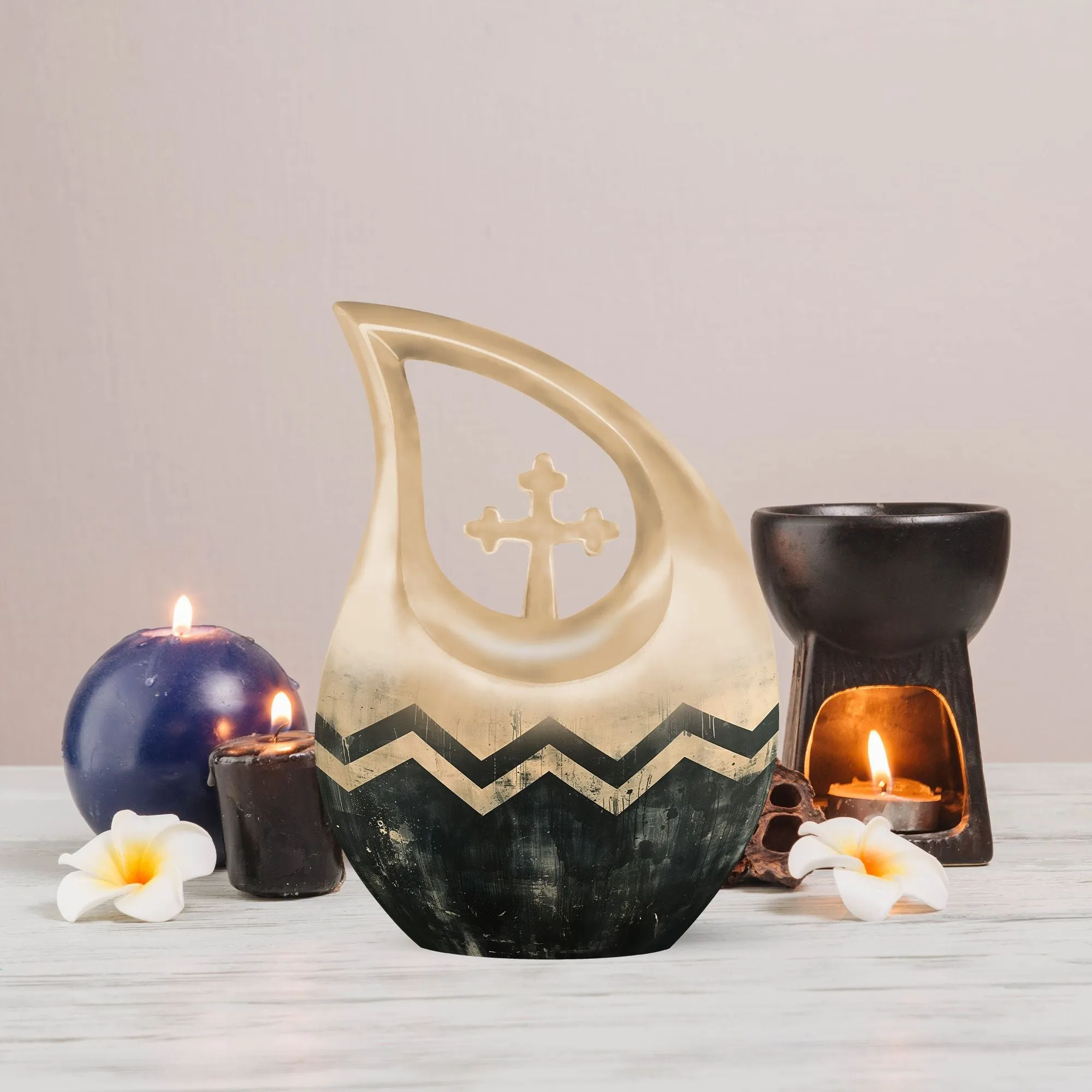 Cross Drop Pattern Urn - Aluminium Keepsake for Ashes Memorial