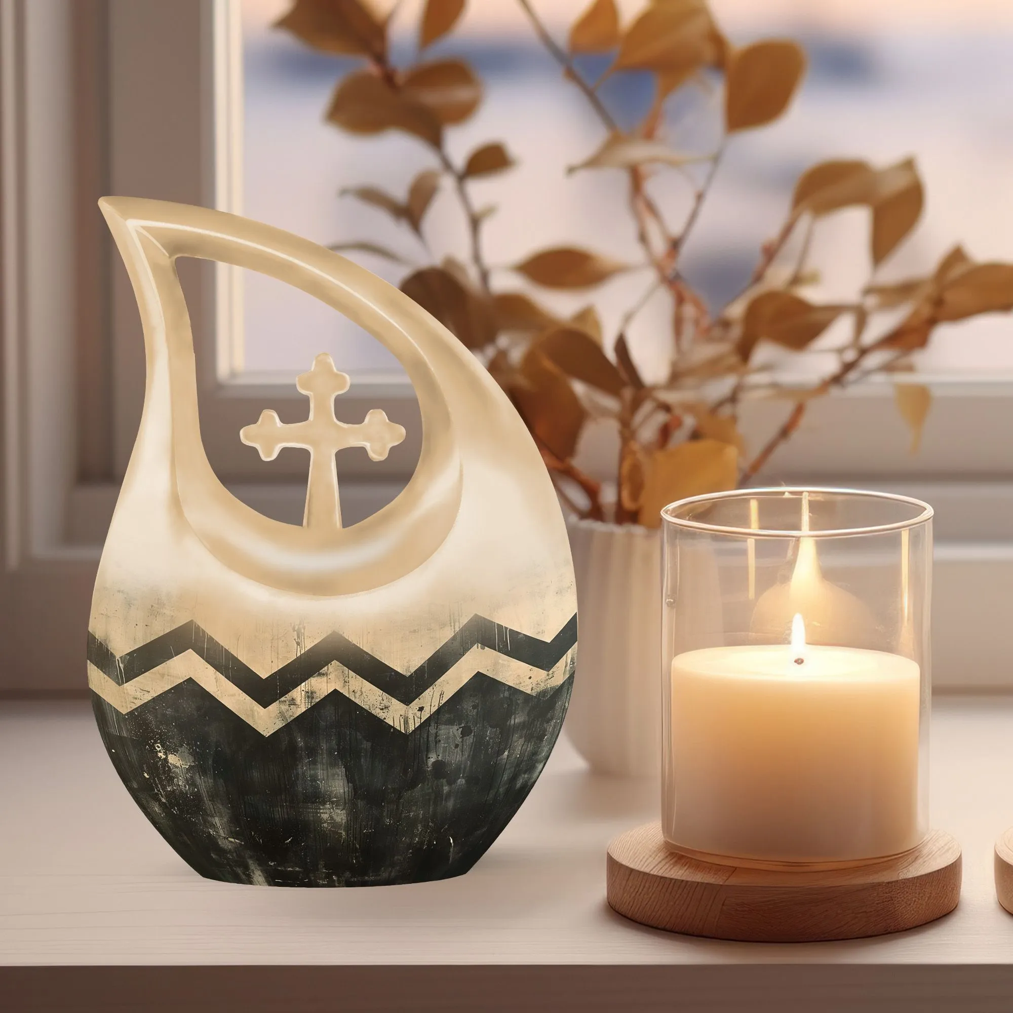 Cross Drop Pattern Urn - Aluminium Keepsake for Ashes Memorial