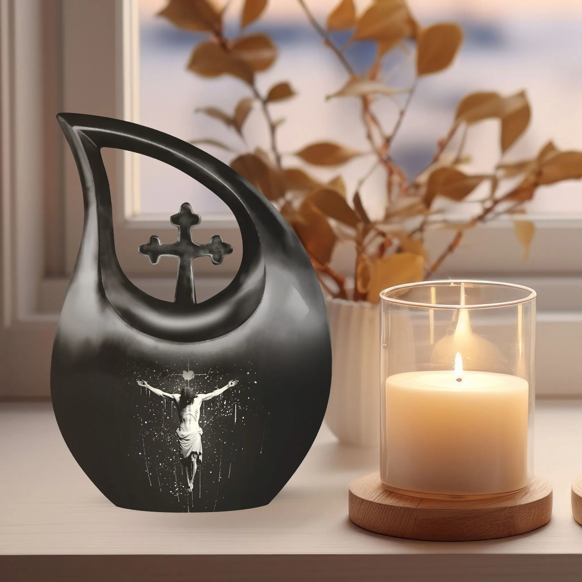 Cross Drop Urn -Large Aluminium Cremation Urn For Human Remains
