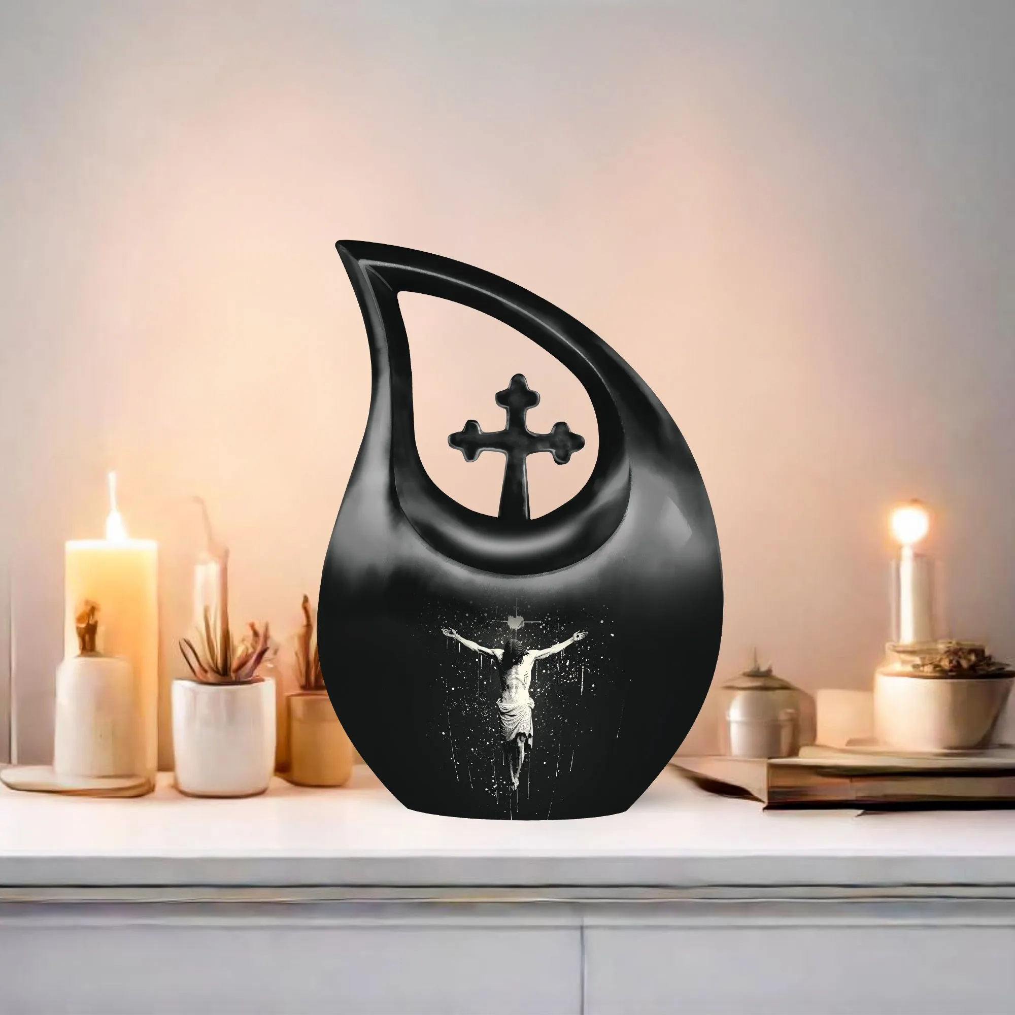 Cross Drop Urn -Large Aluminium Cremation Urn For Human Remains
