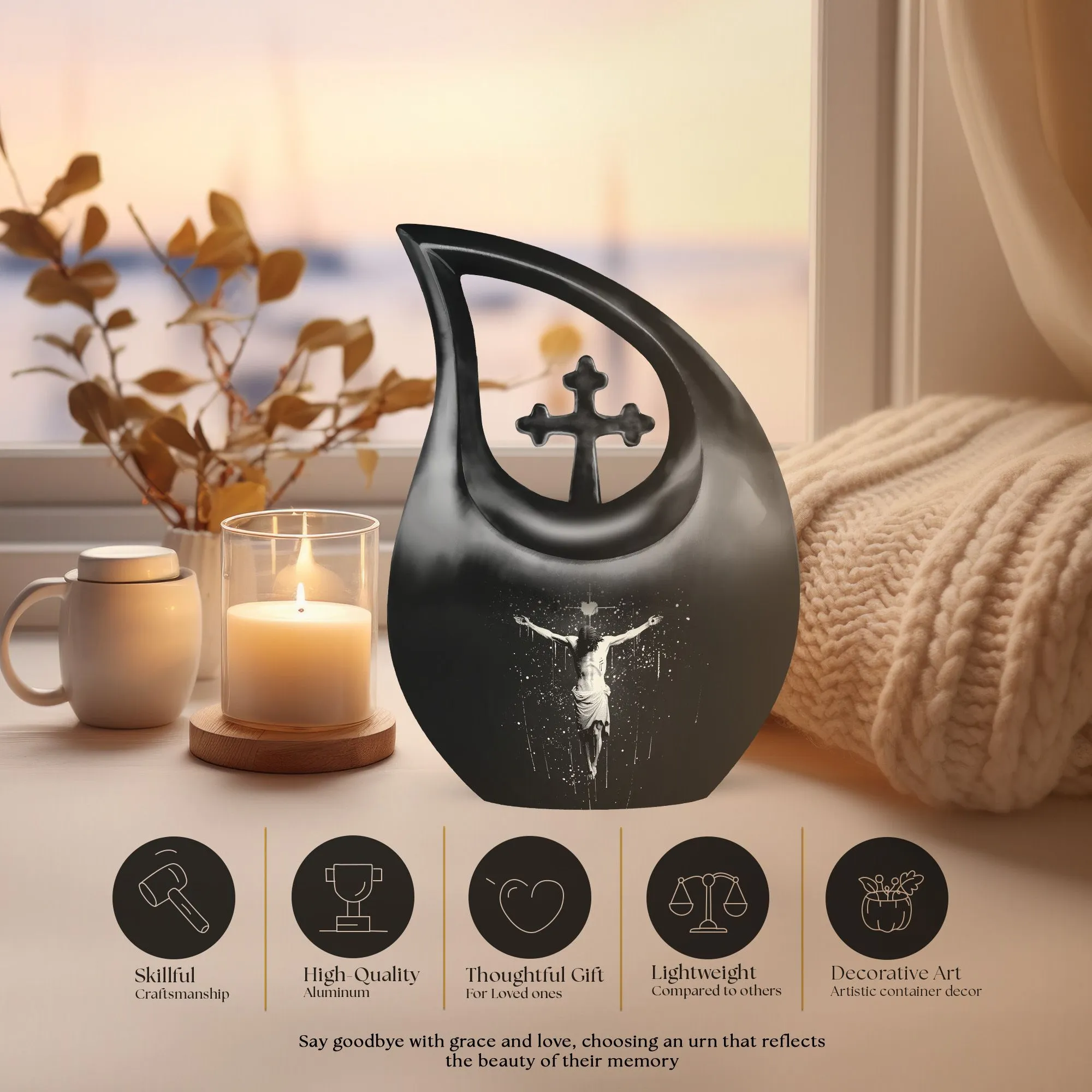 Cross Drop Urn -Large Aluminium Cremation Urn For Human Remains