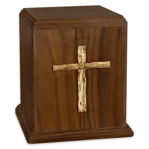 Cross Inlay Companion Cremation Urn in Walnut Wood